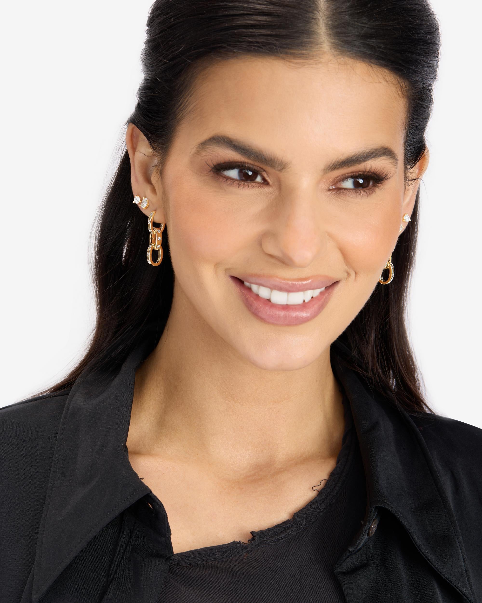 Ashley Chain Convertible Earring - Gold|White Diamondettes