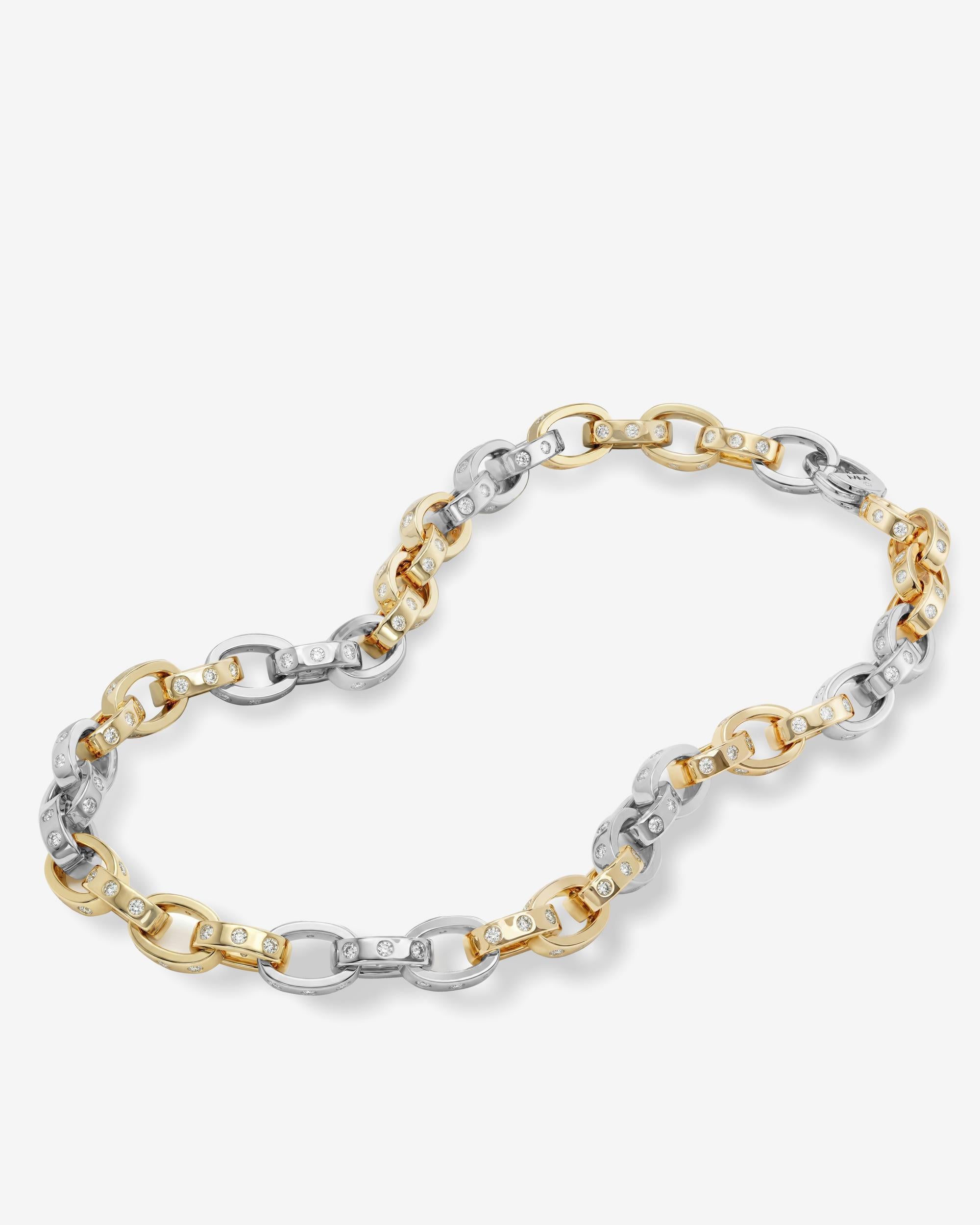 Ashley Chain Link Necklace 9mm - Mixed Metal|White Diamondettes