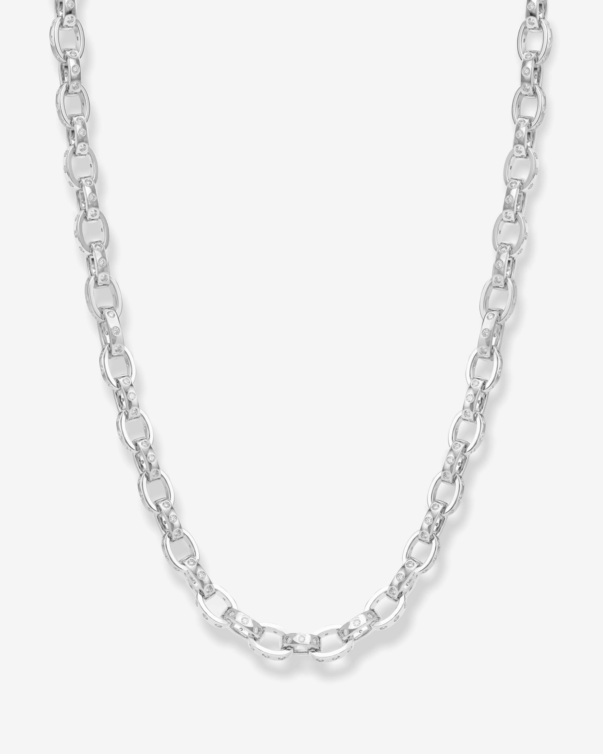 Ashley Chain Link Necklace 9mm - Silver|White Diamondettes