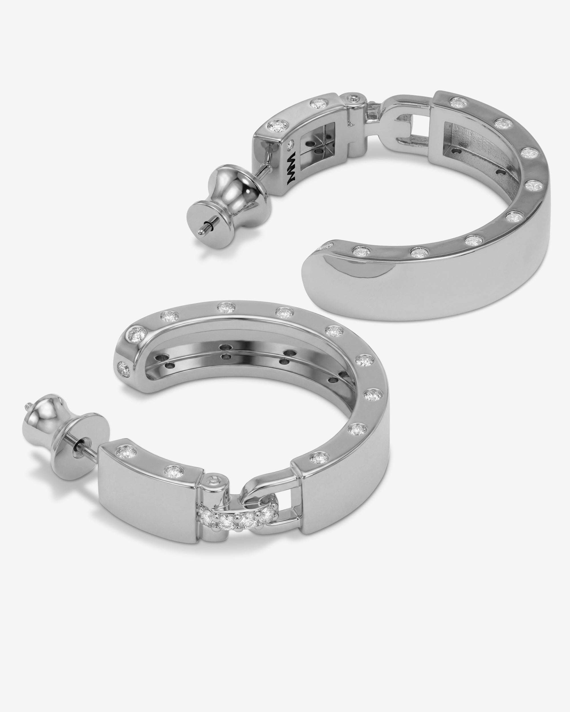Ashley Lock Hoops 1" - Silver|White Diamondettes