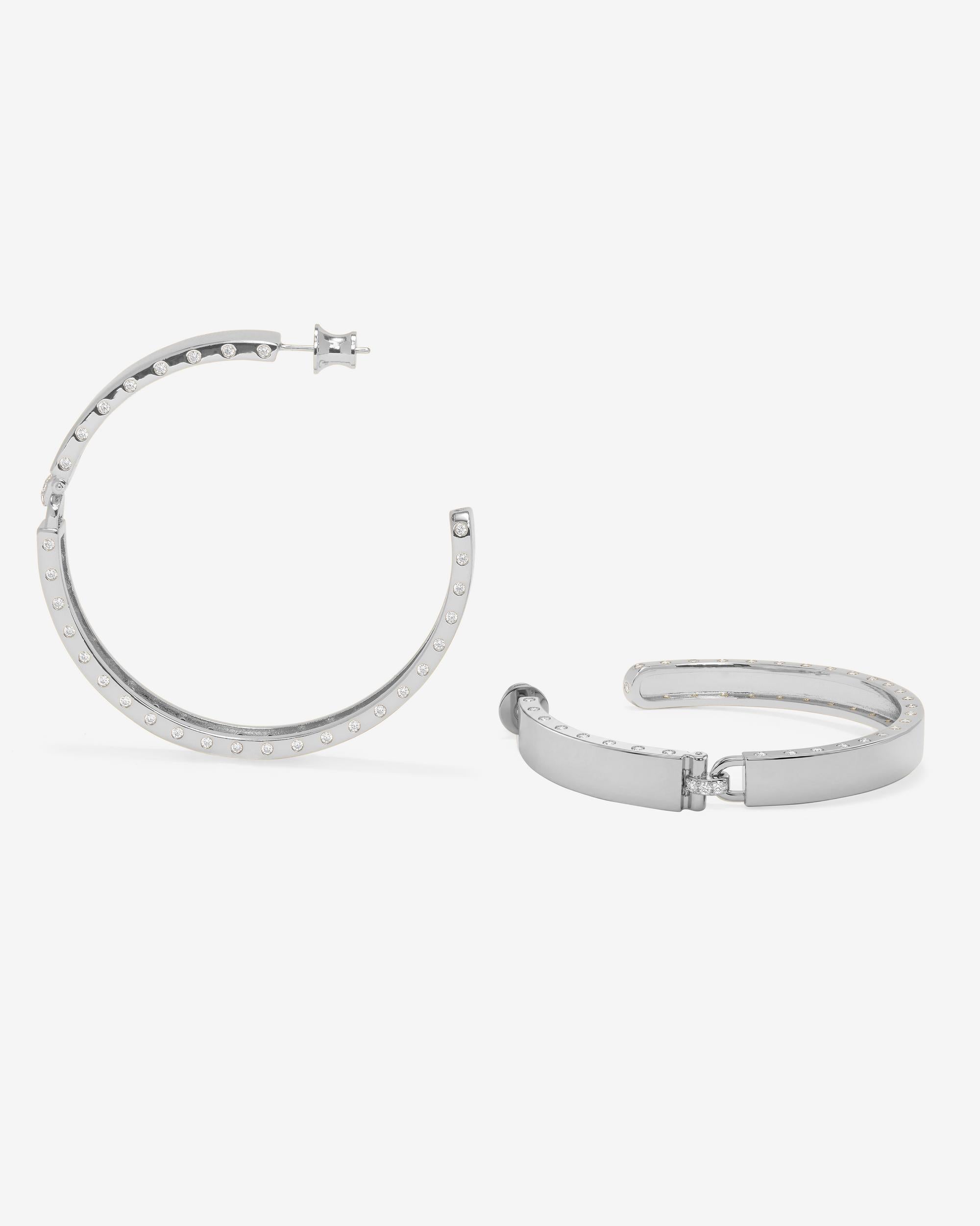Ashley Lock Hoops 2" - Silver|White Diamondettes