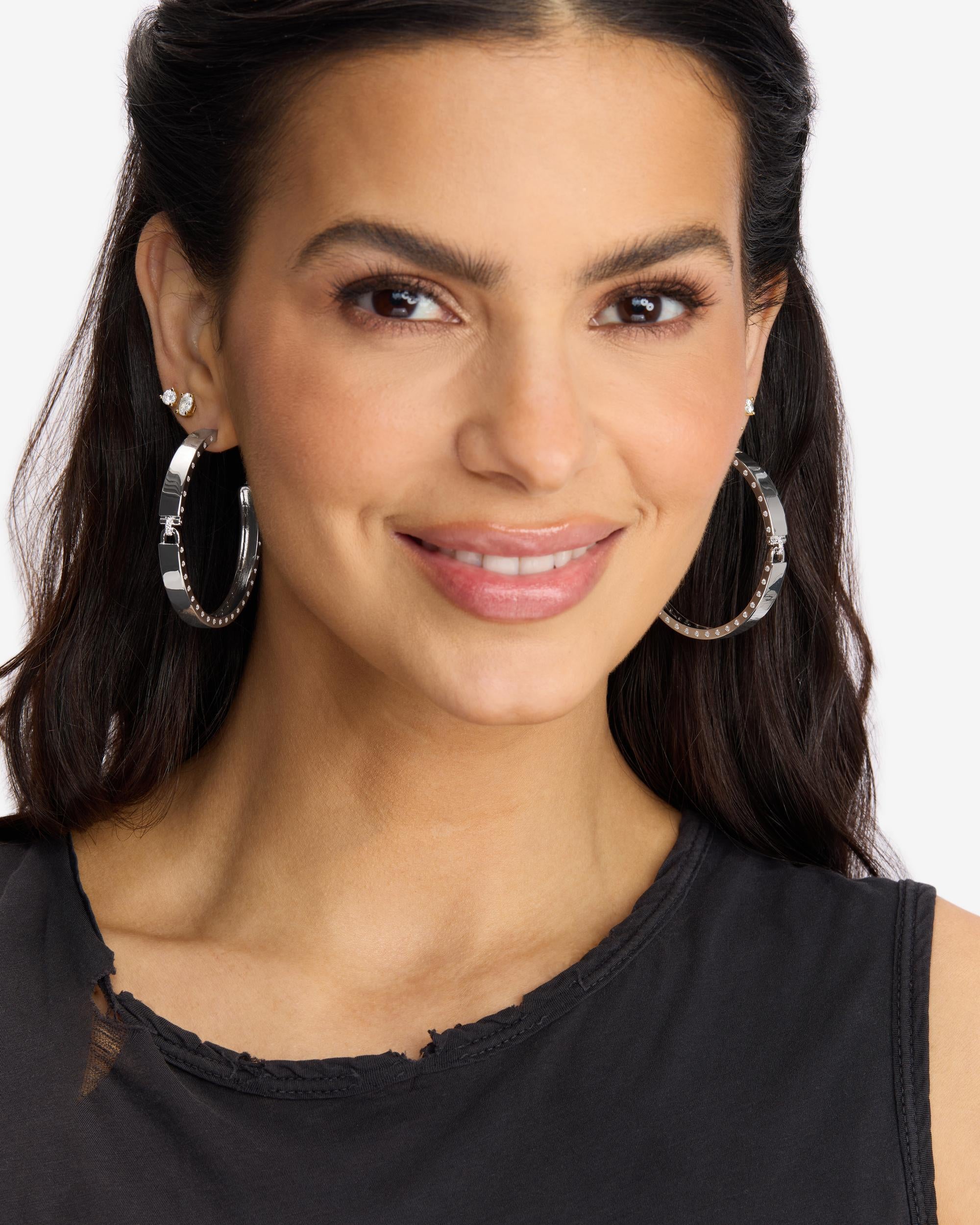 Ashley Lock Hoops 2" - Silver|White Diamondettes