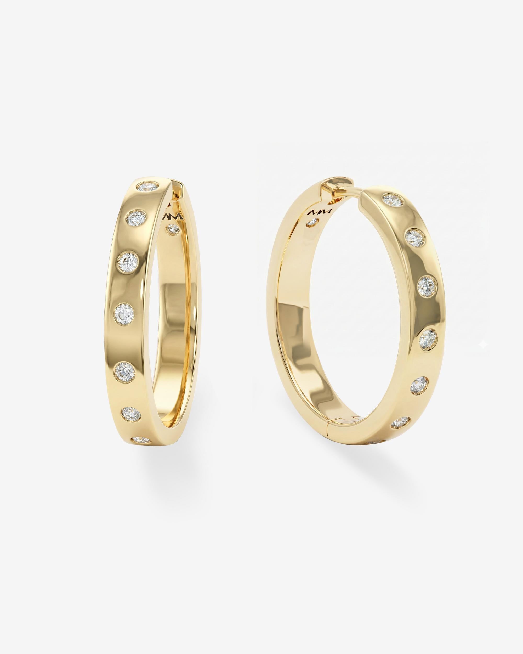Ashley Reversible Hoops 1" - Gold|White Diamondettes
