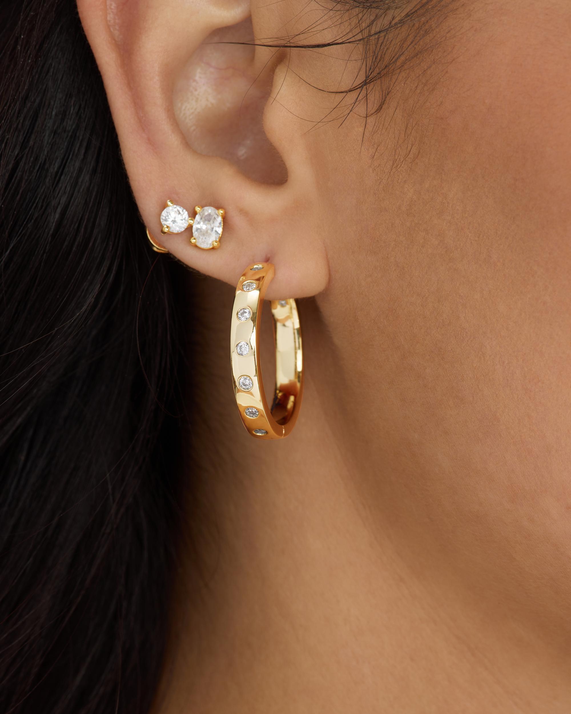 Ashley Reversible Hoops 1" - Gold|White Diamondettes