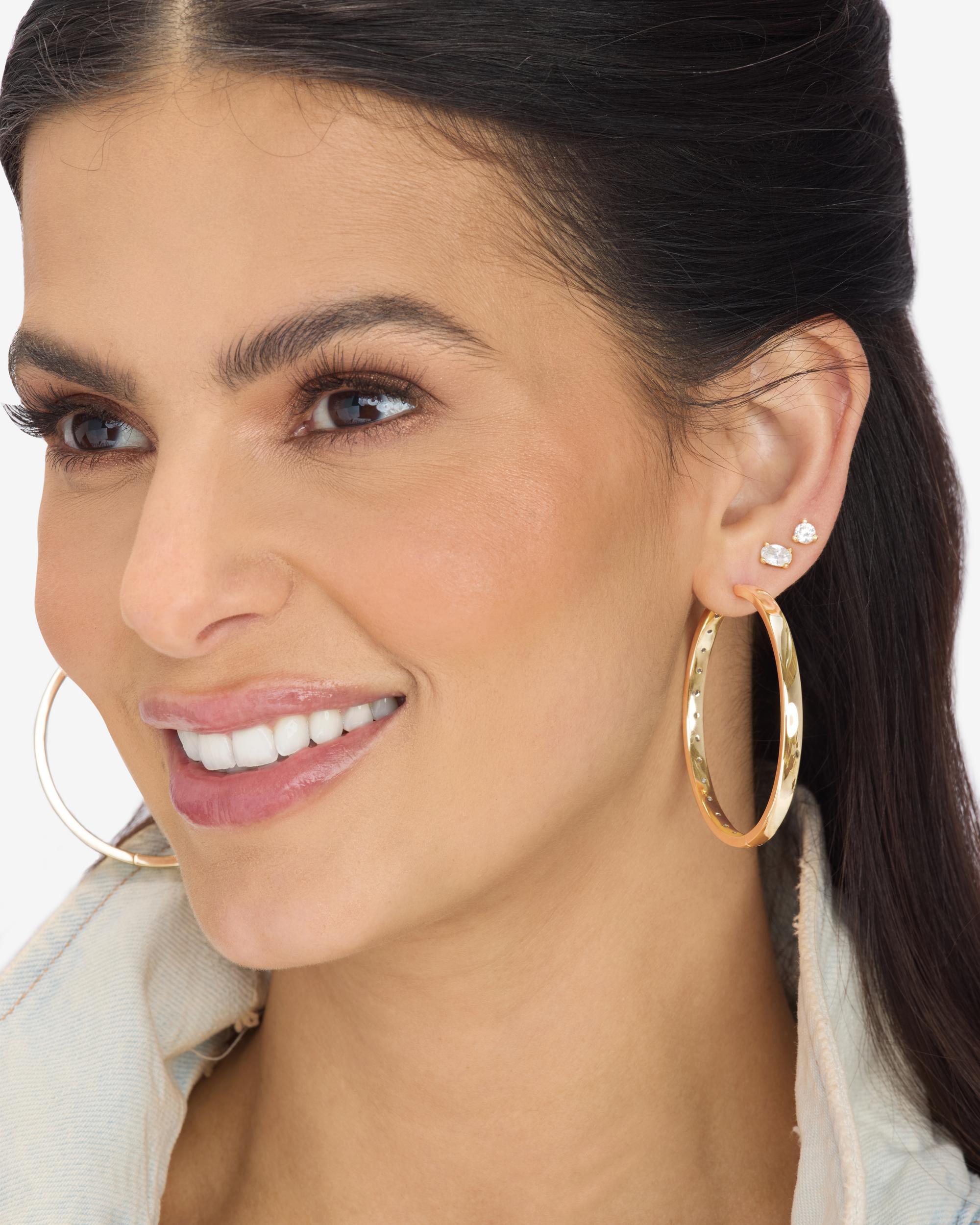 Ashley Reversible Hoops 2" - Gold|White Diamondettes