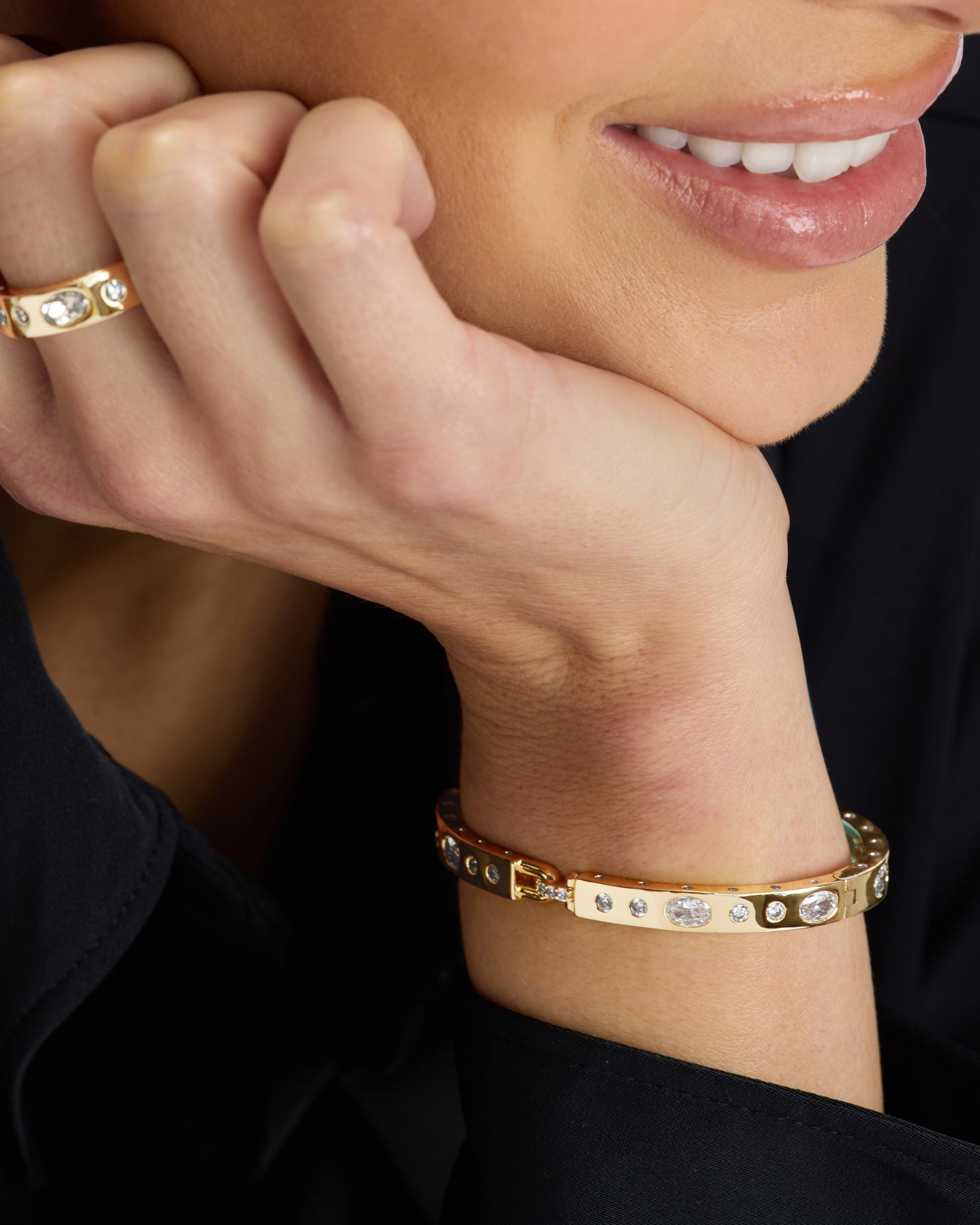 Ashley Sunset Lock Cuff 6mm - Gold|White Diamondettes