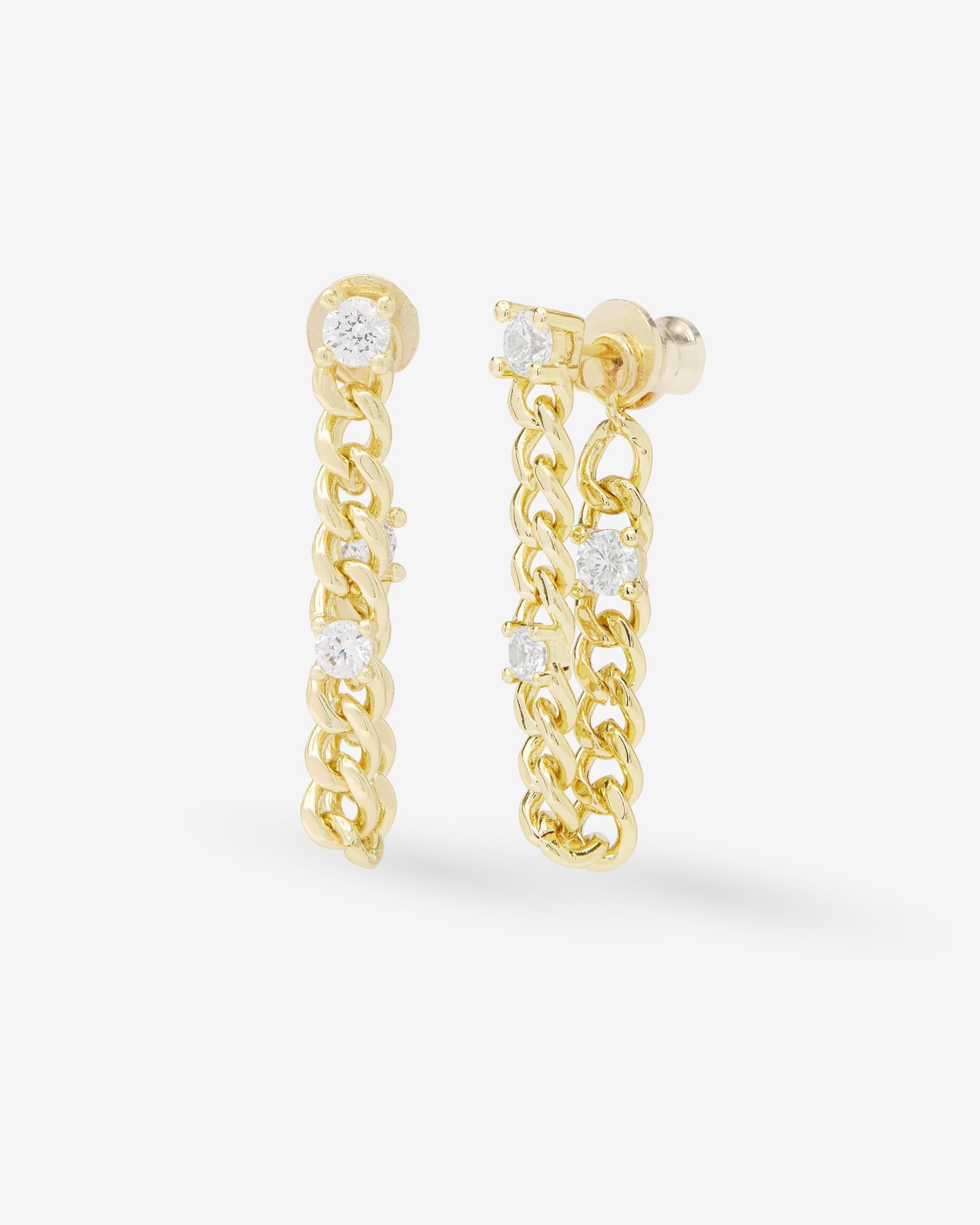 Baby Julian Triple Diamond Soft Chain Hoops Gold|White Diamondettes