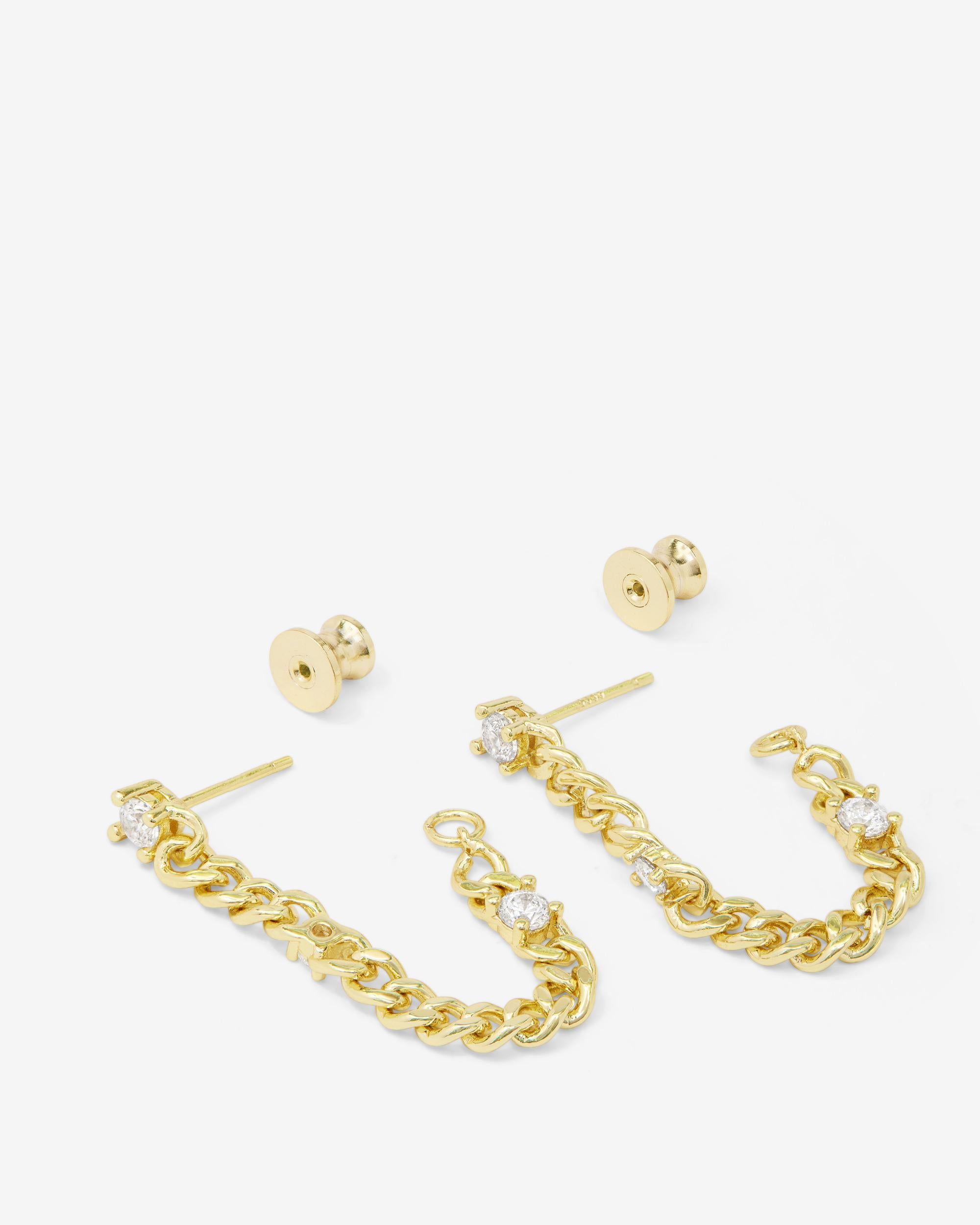 Baby Julian Triple Diamond Soft Chain Hoops - Gold|White Diamondettes