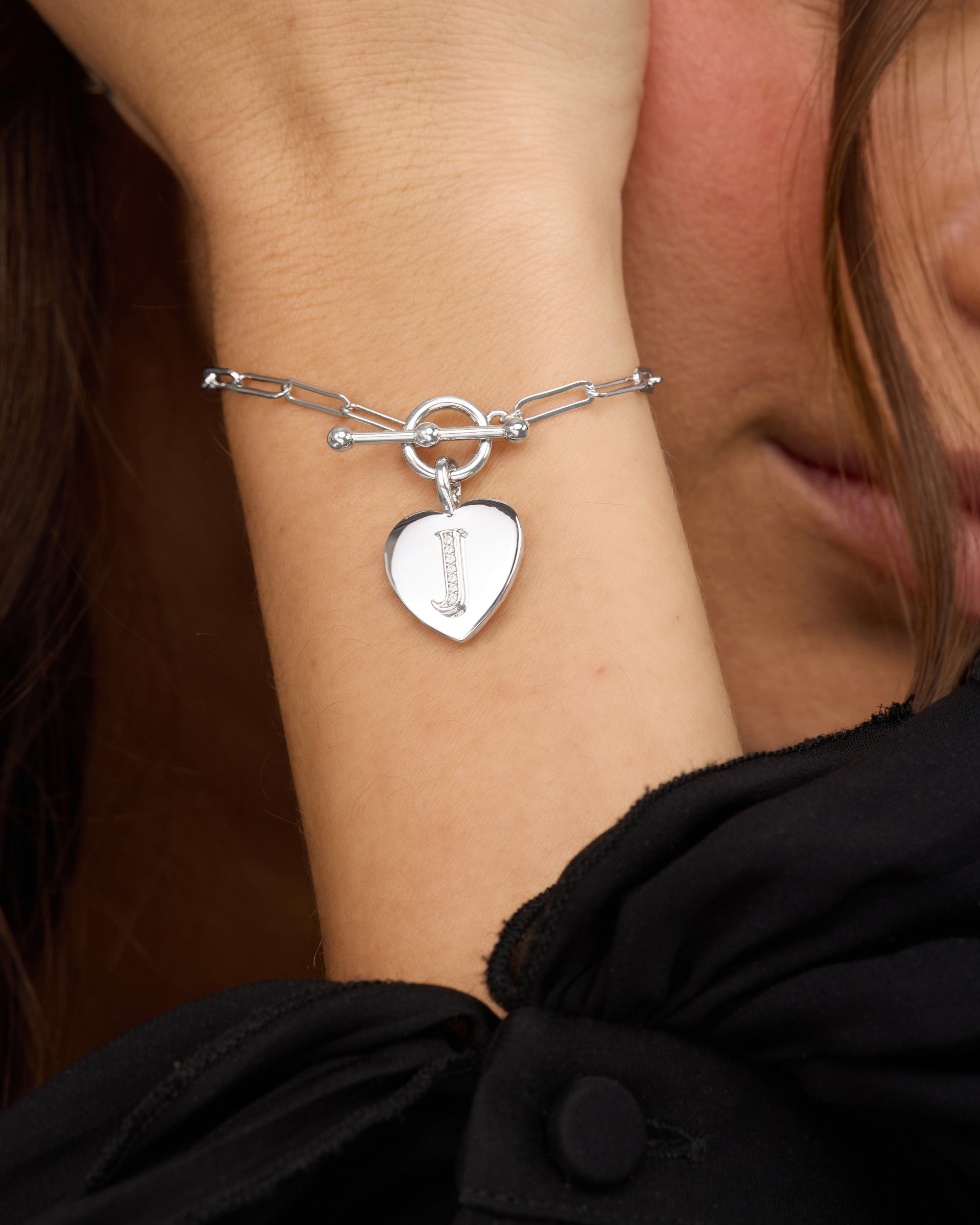 Baby Love Letters Charm Bracelet - Silver|White Diamondettes