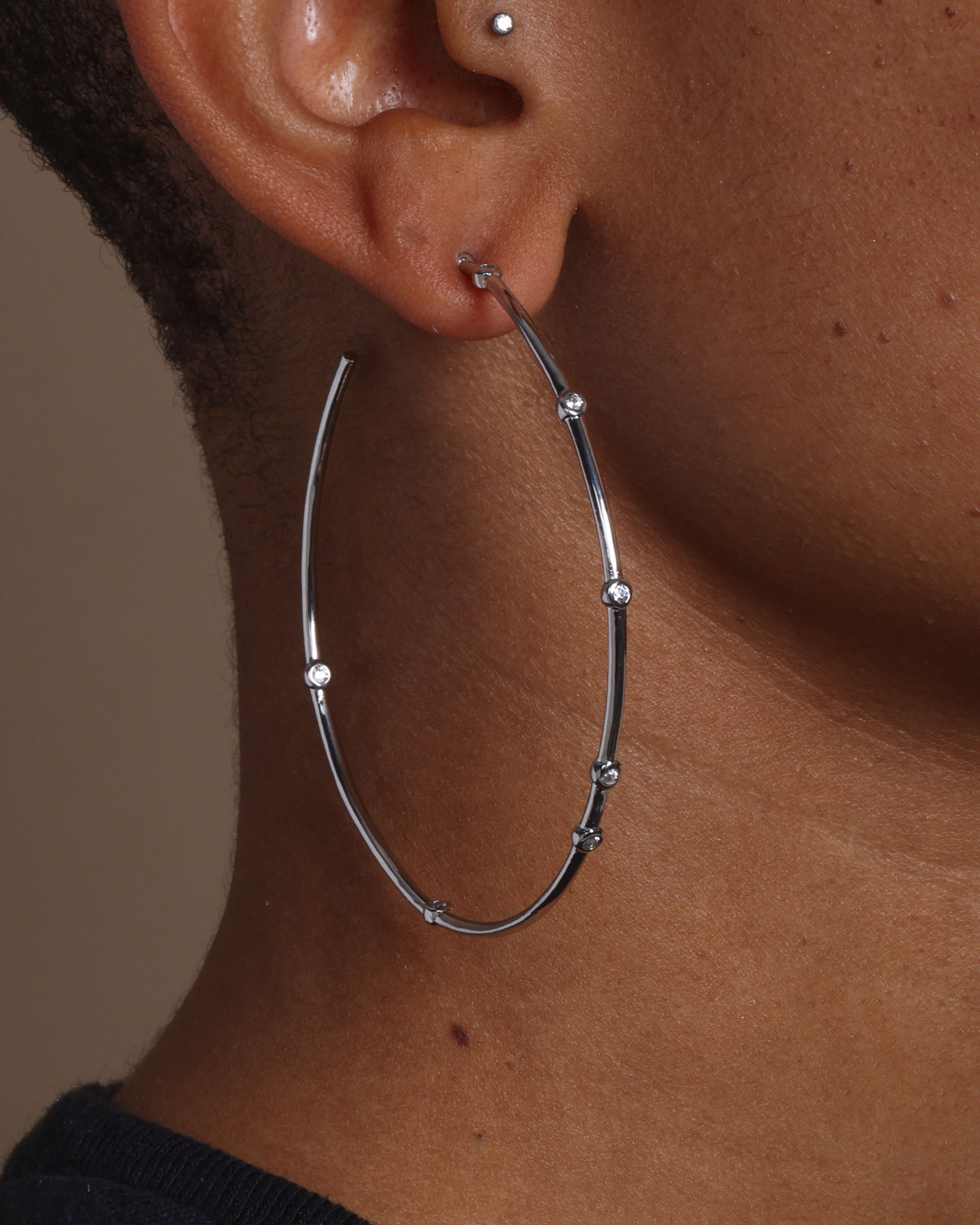 Big Ass Hoops 2.5" - Silver|White Diamondettes