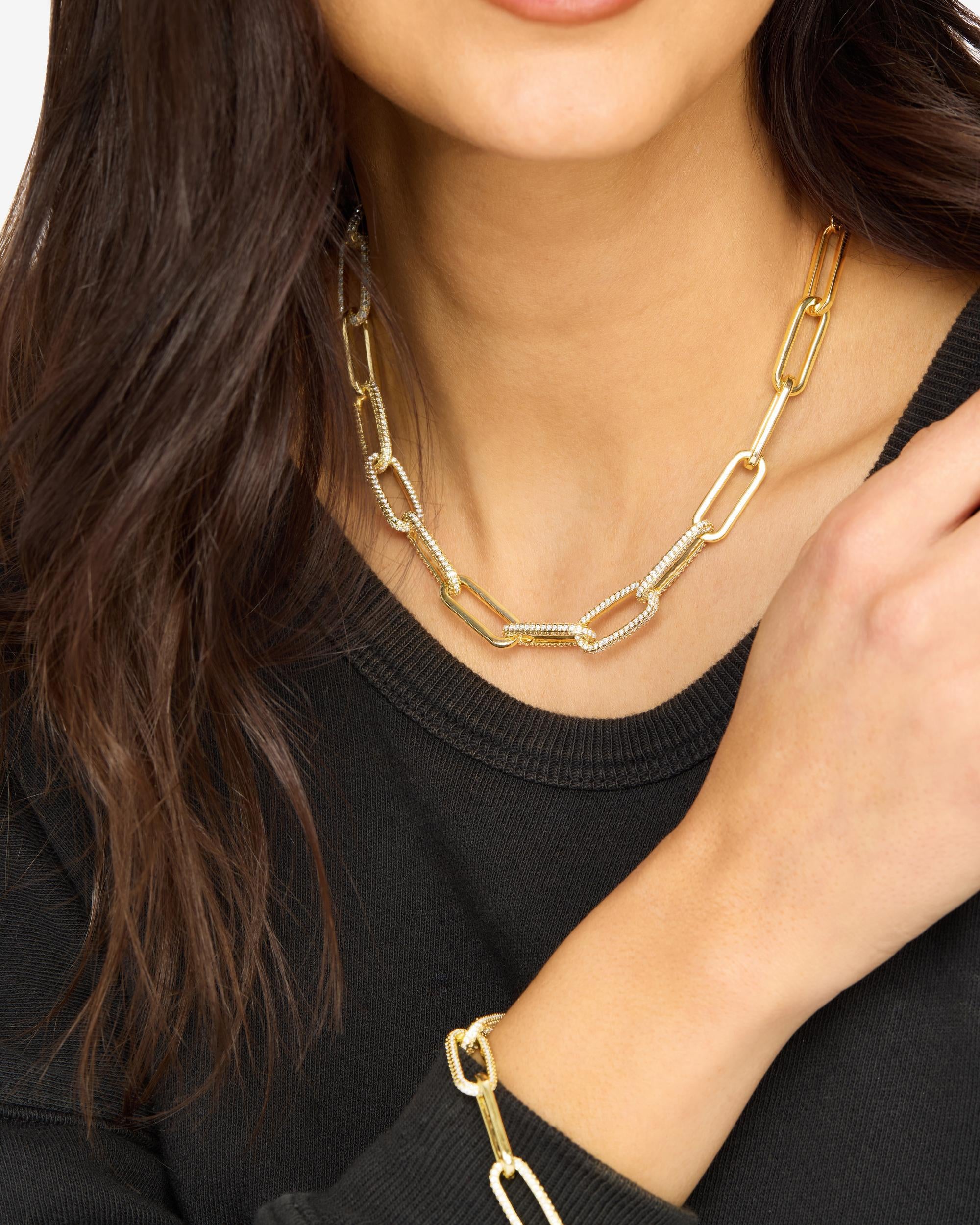 Carrie Pavé Chain Necklace - Gold|White Diamondettes