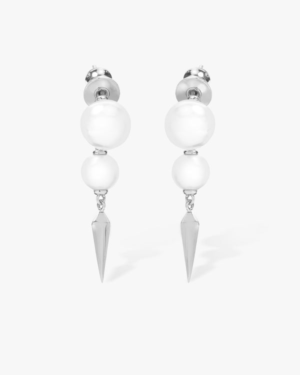 Perfect Pearl 2-Drop Spike Earrings - Silver