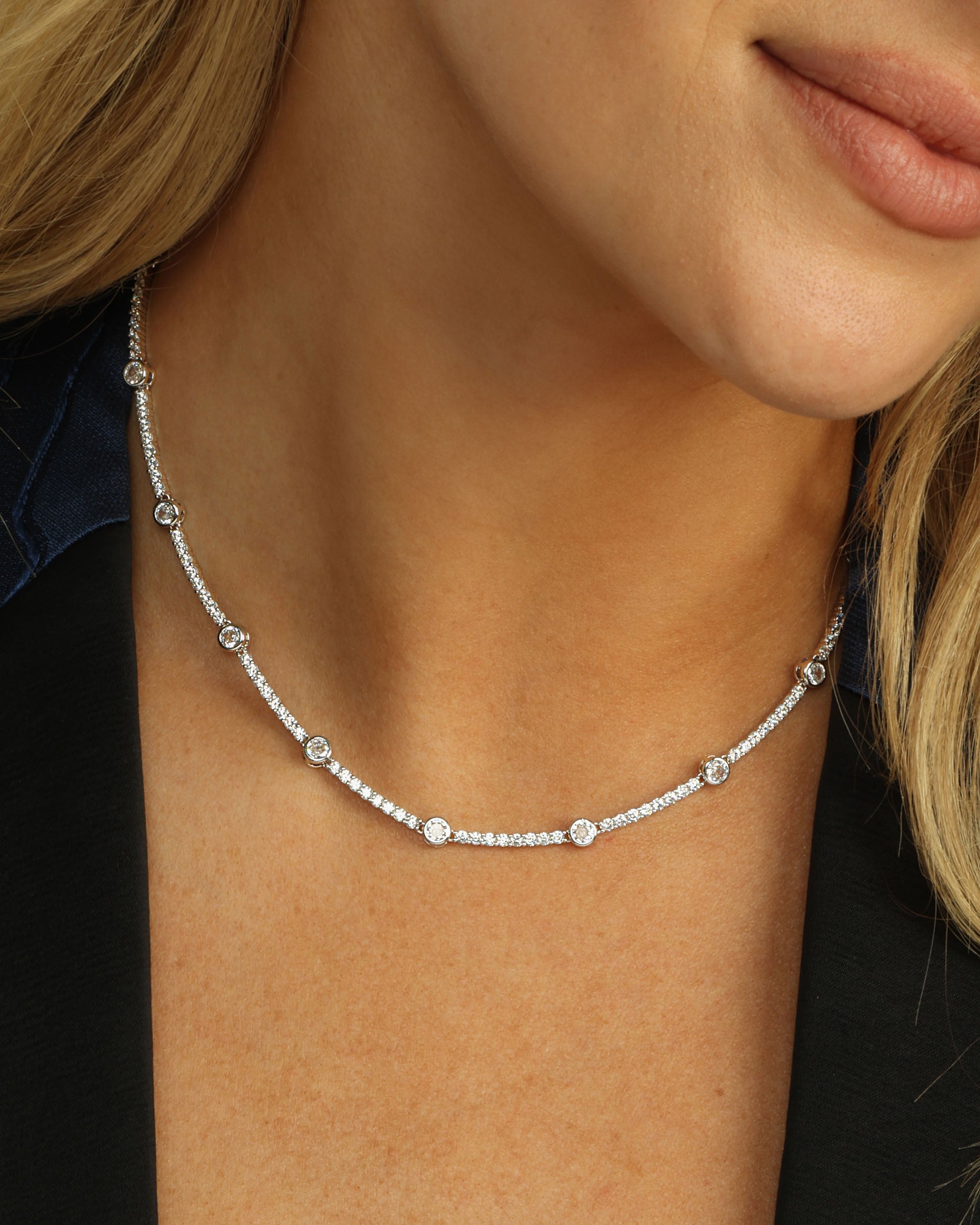 She's an Icon Station Necklace - Silver|White Diamondettes