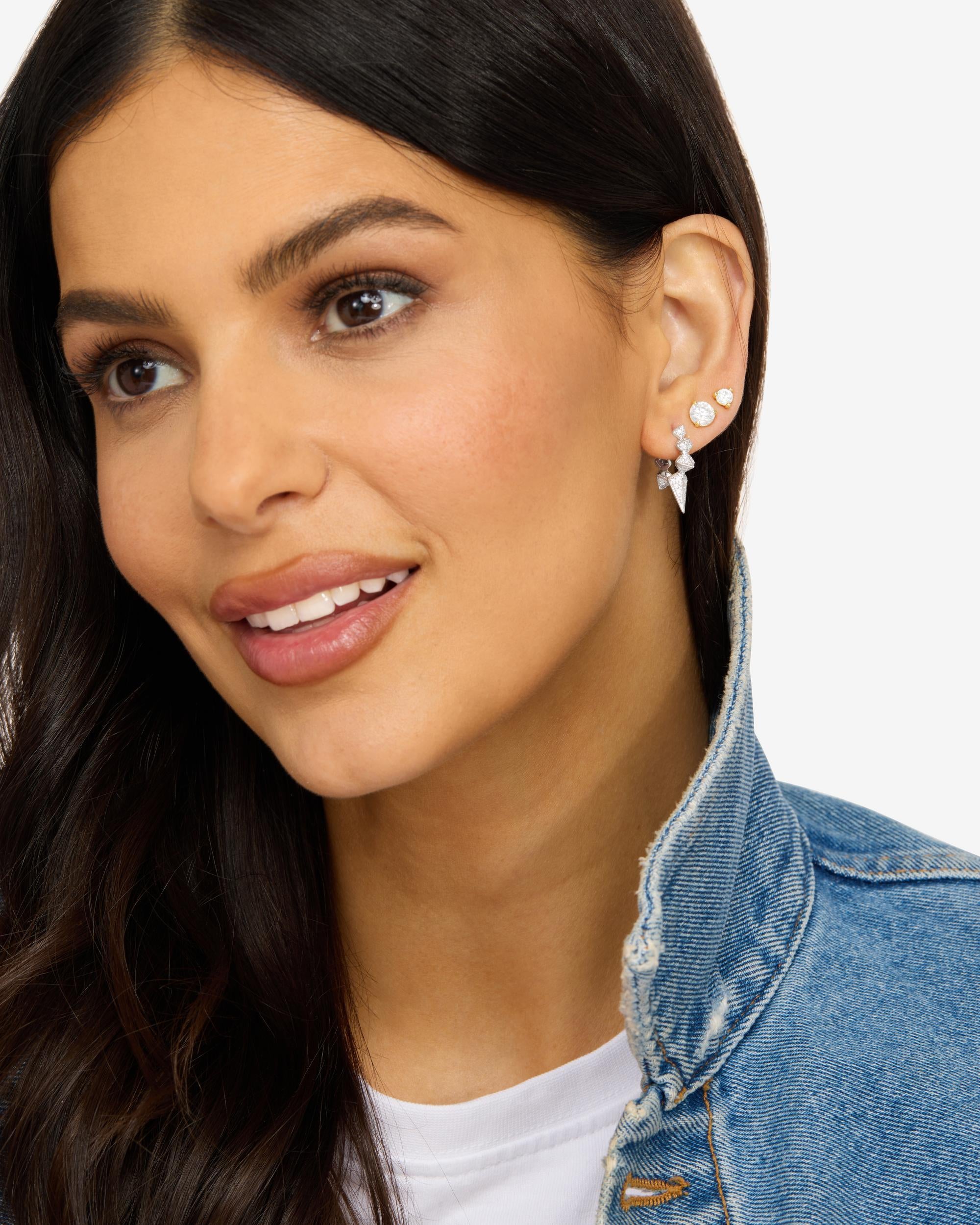 Gabriella Pavé Spiked Hoops - Silver|White Diamondettes