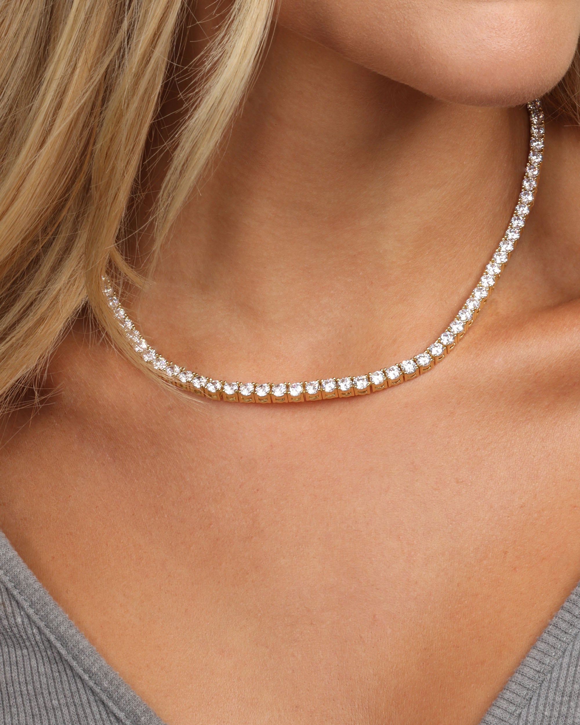 Grand Heiress Tennis Necklace - Gold|White Diamondettes