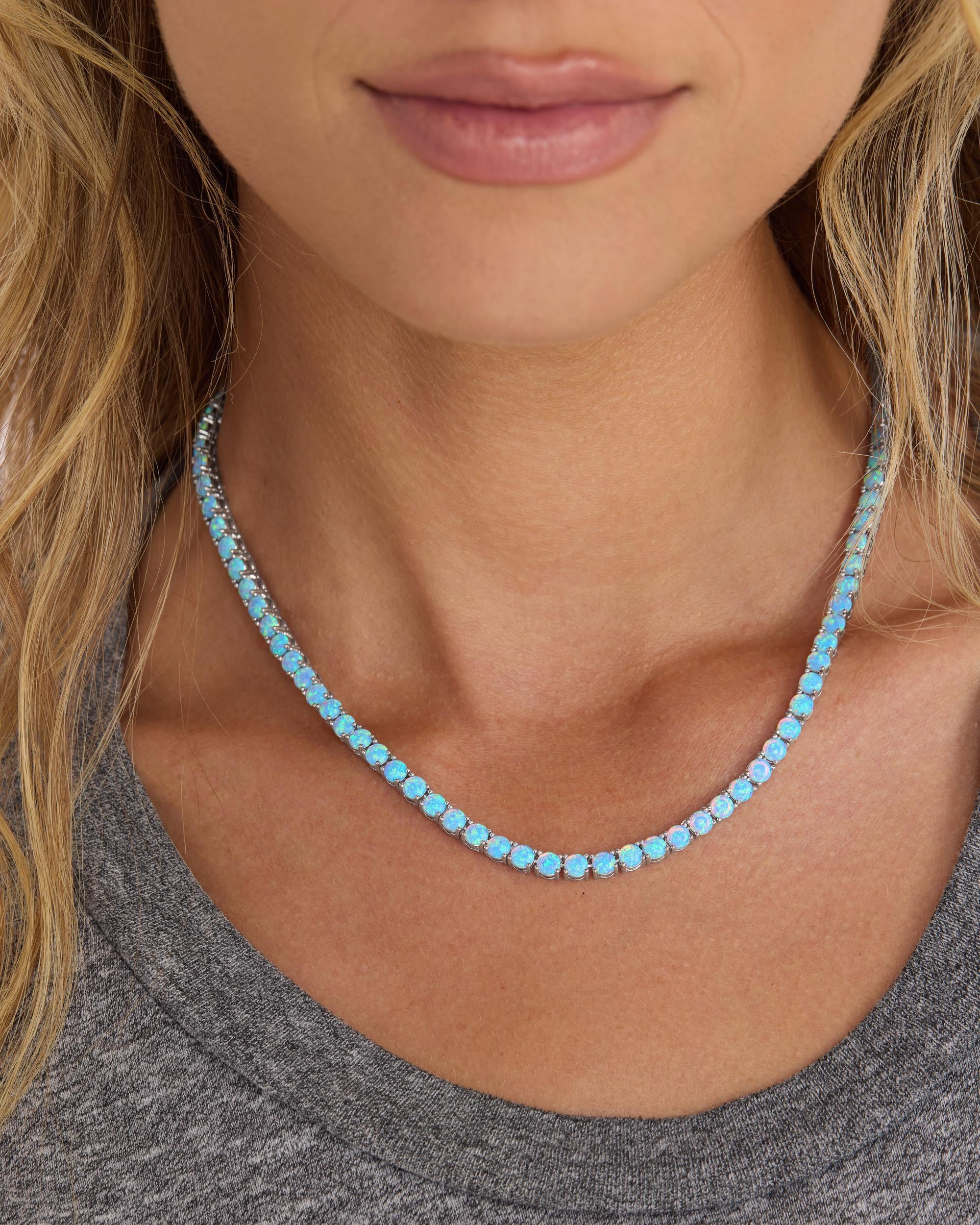 Grand Heiress Tennis Necklace - Silver|Blue Opal