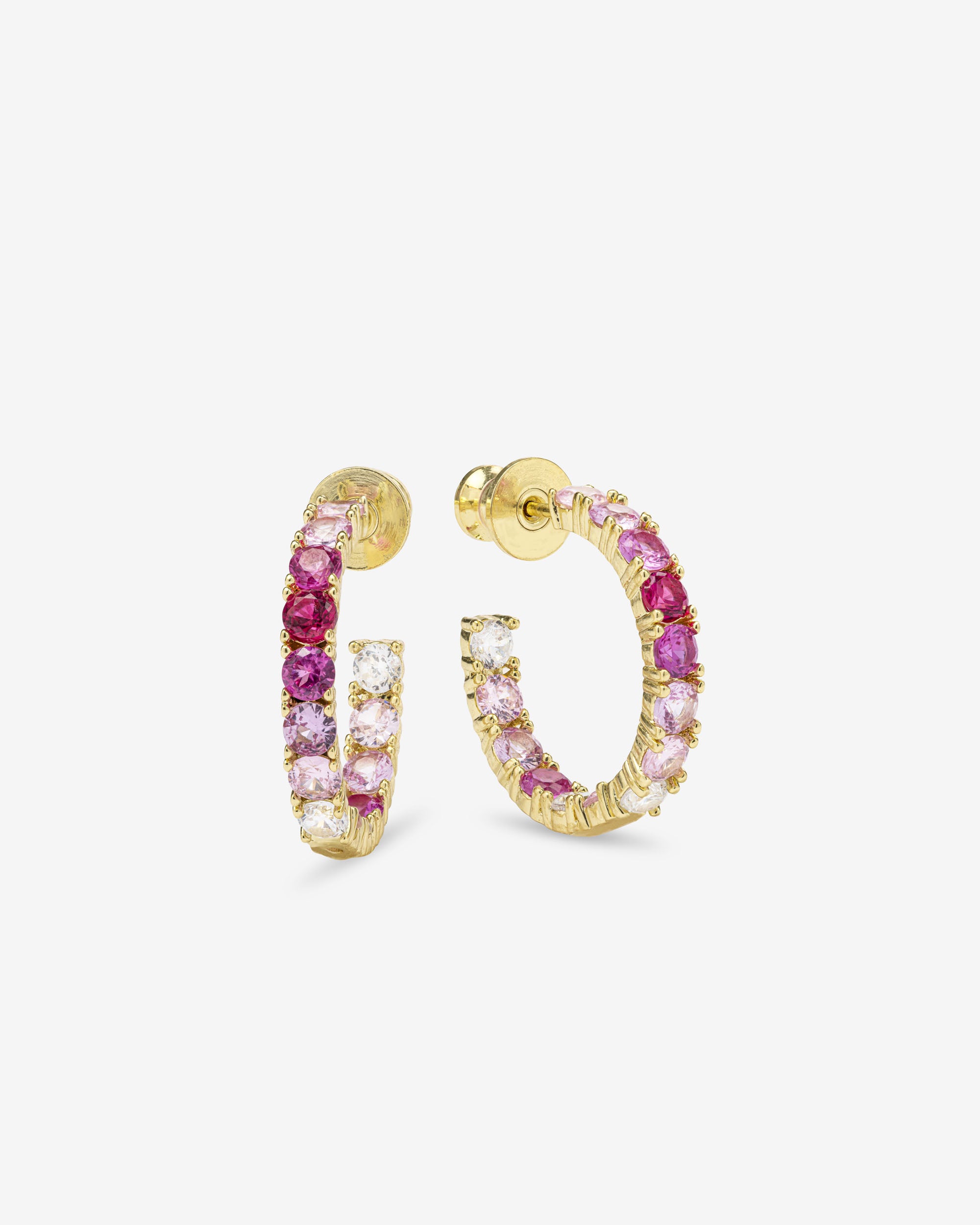 Gemstone Jewelry Pink Sapphire Hoop Earrings 18CT YELLOW GOLD PINK