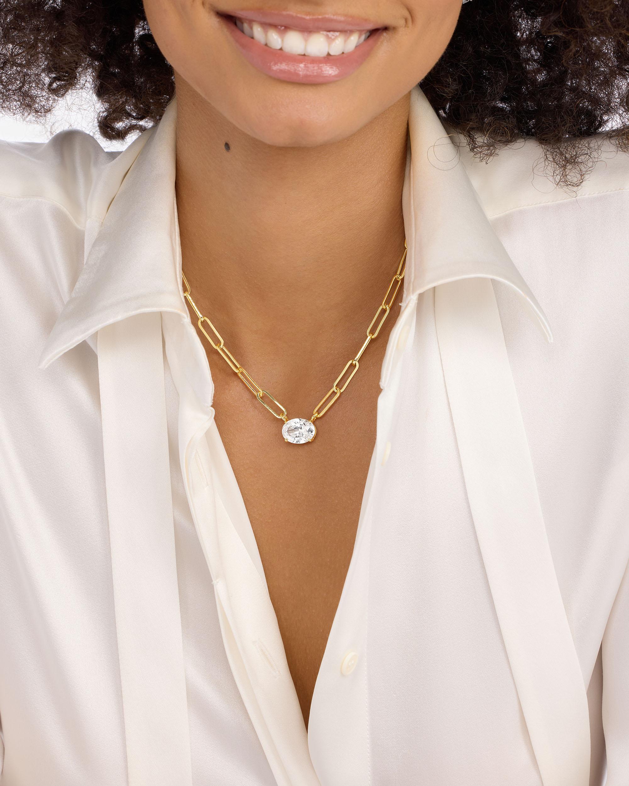 Hello Gorgeous Samantha Chain Necklace - Gold|White Diamondettes
