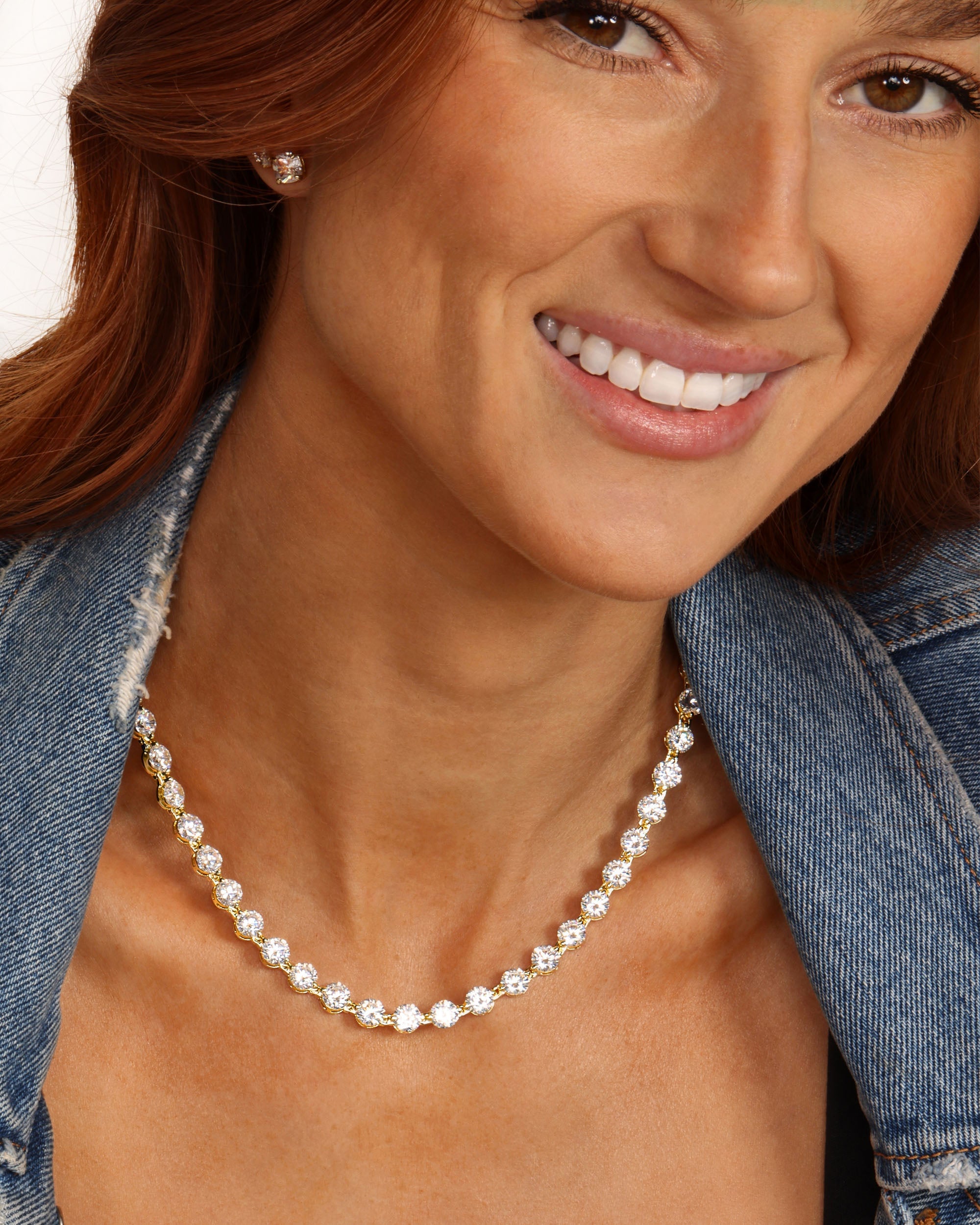 She's an Icon Mama Tennis Necklace - Gold|White Diamondettes