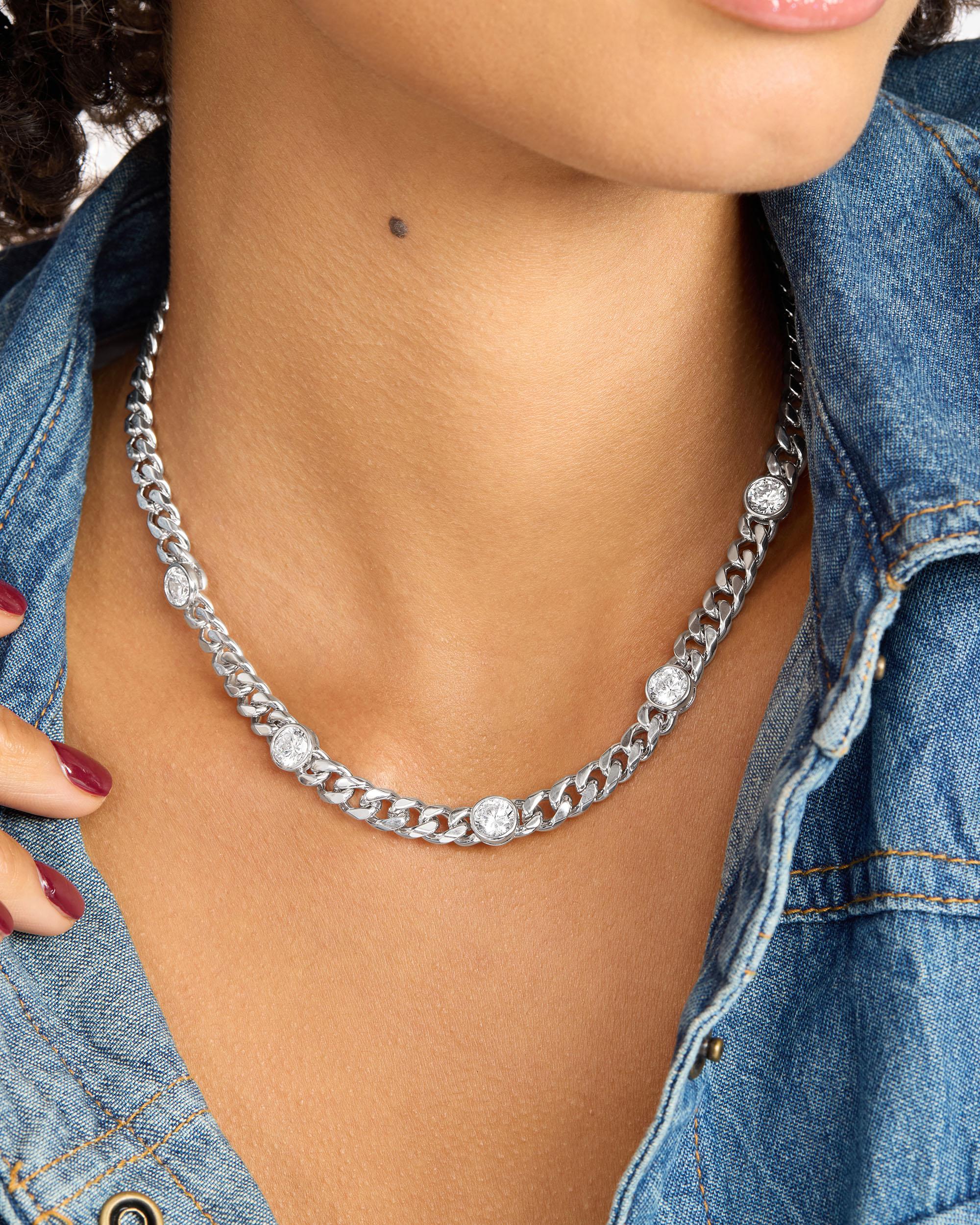 Julian 5 Diamond Necklace - Silver|White Diamondettes
