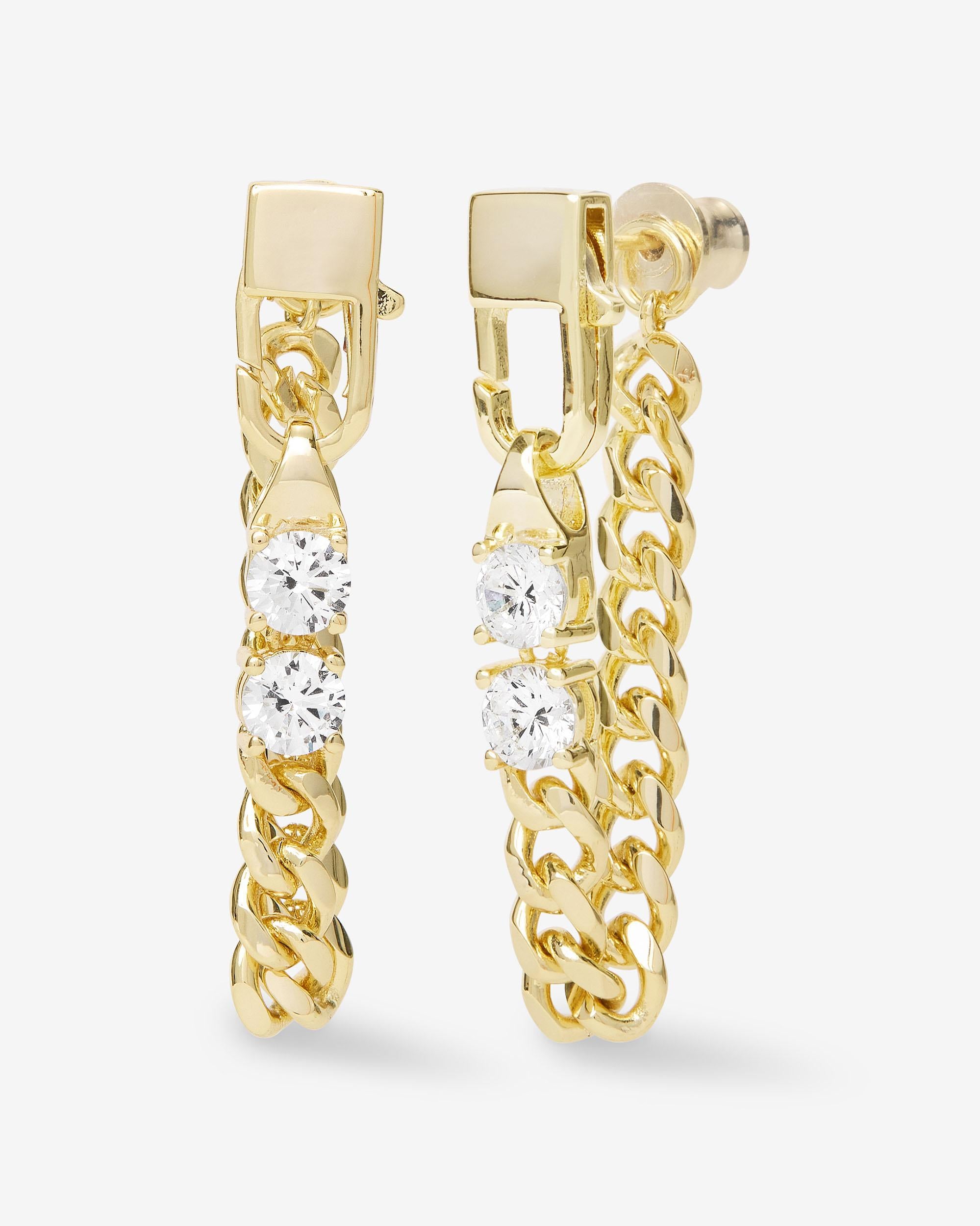 Julian Loves Diamonds Soft Chain Hoops - Gold|White Diamondettes