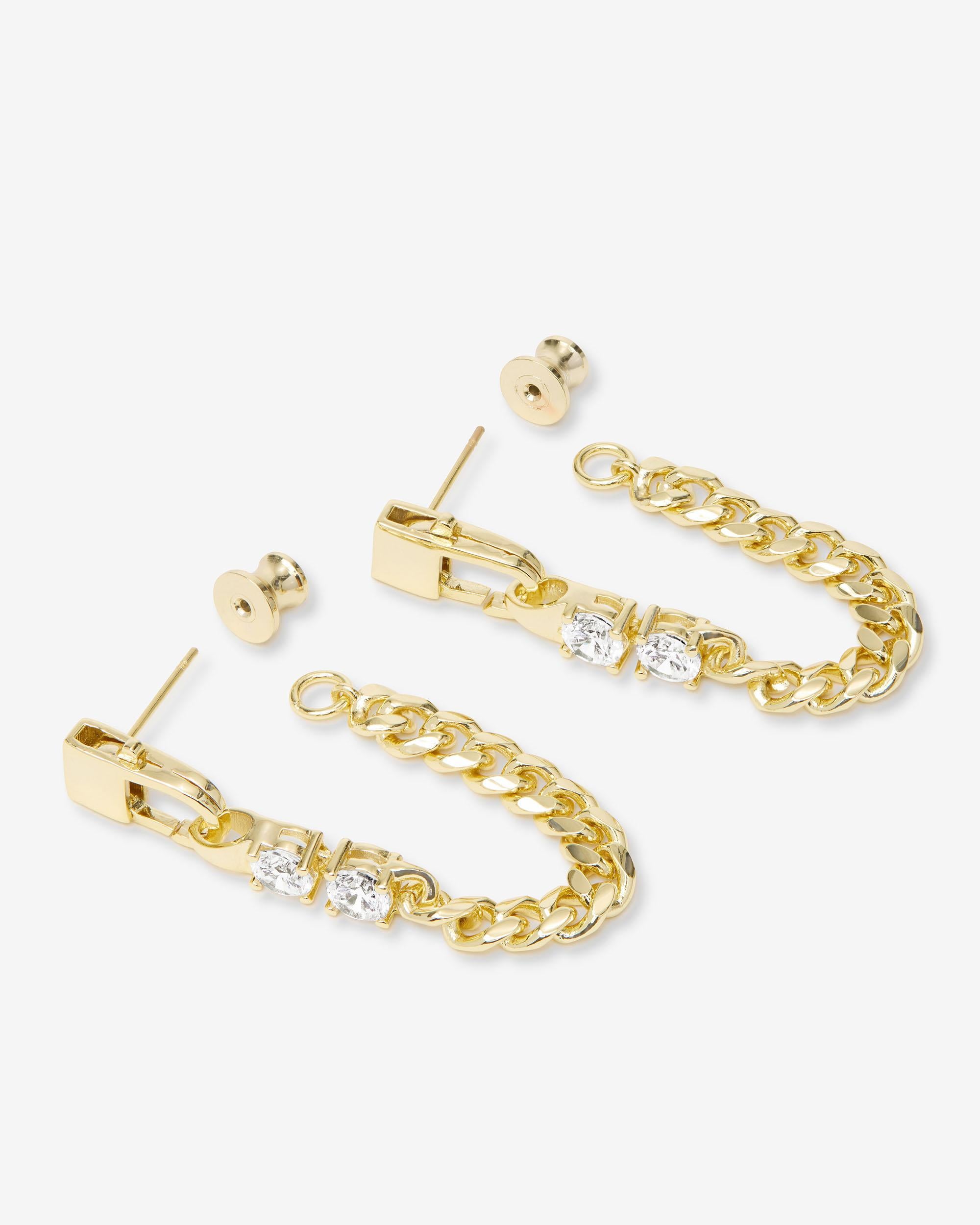 Julian Loves Diamonds Soft Chain Hoops - Gold|White Diamondettes