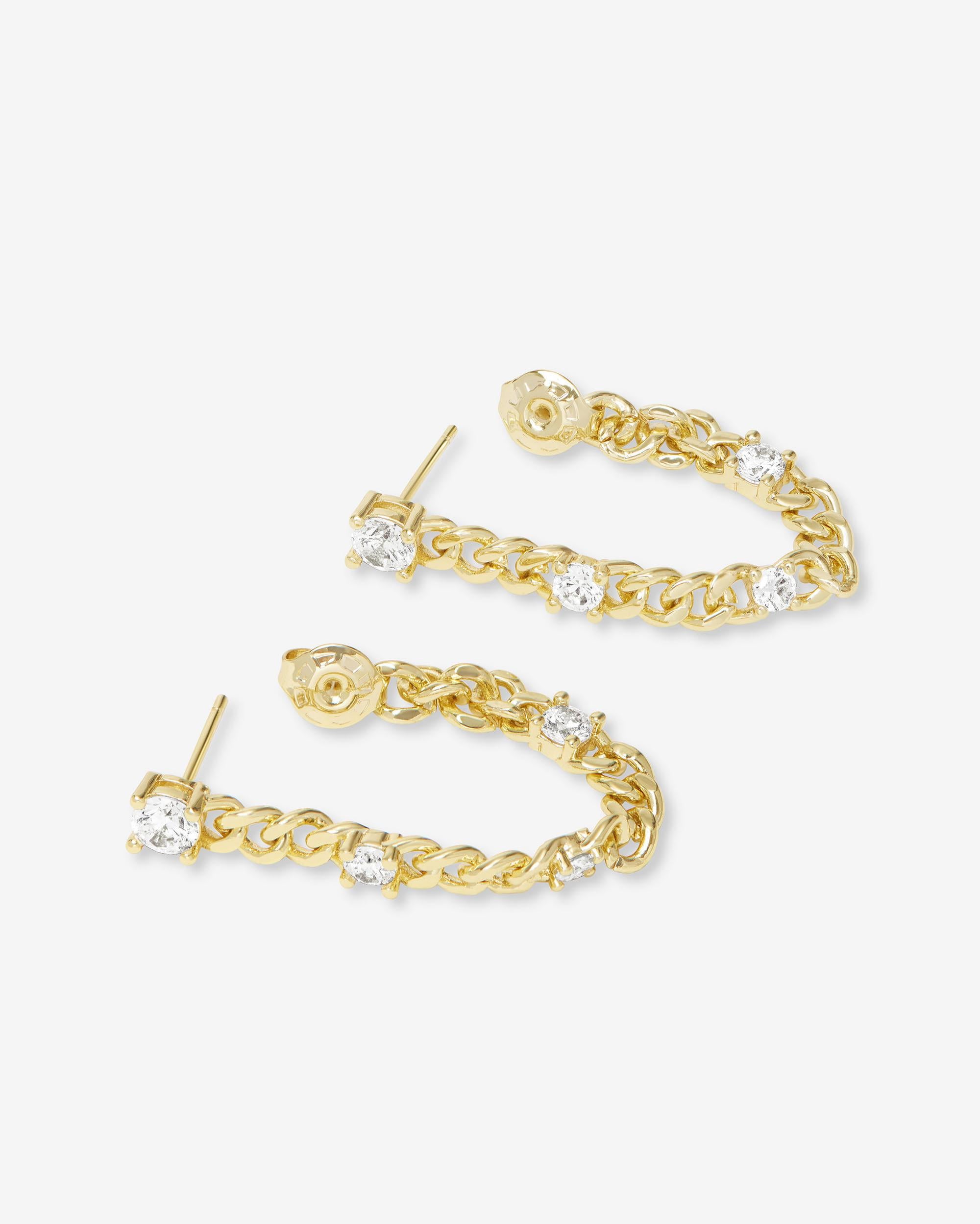 Julian Triple Diamond Soft Chain Hoops - Gold|White Diamondettes