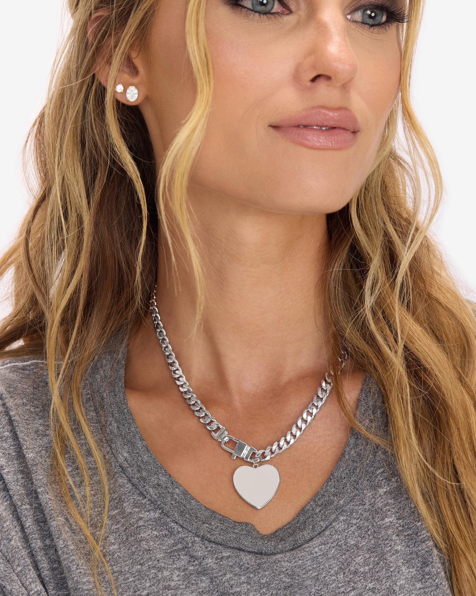 Julian XL Heart Cuban Chain Necklace - Silver