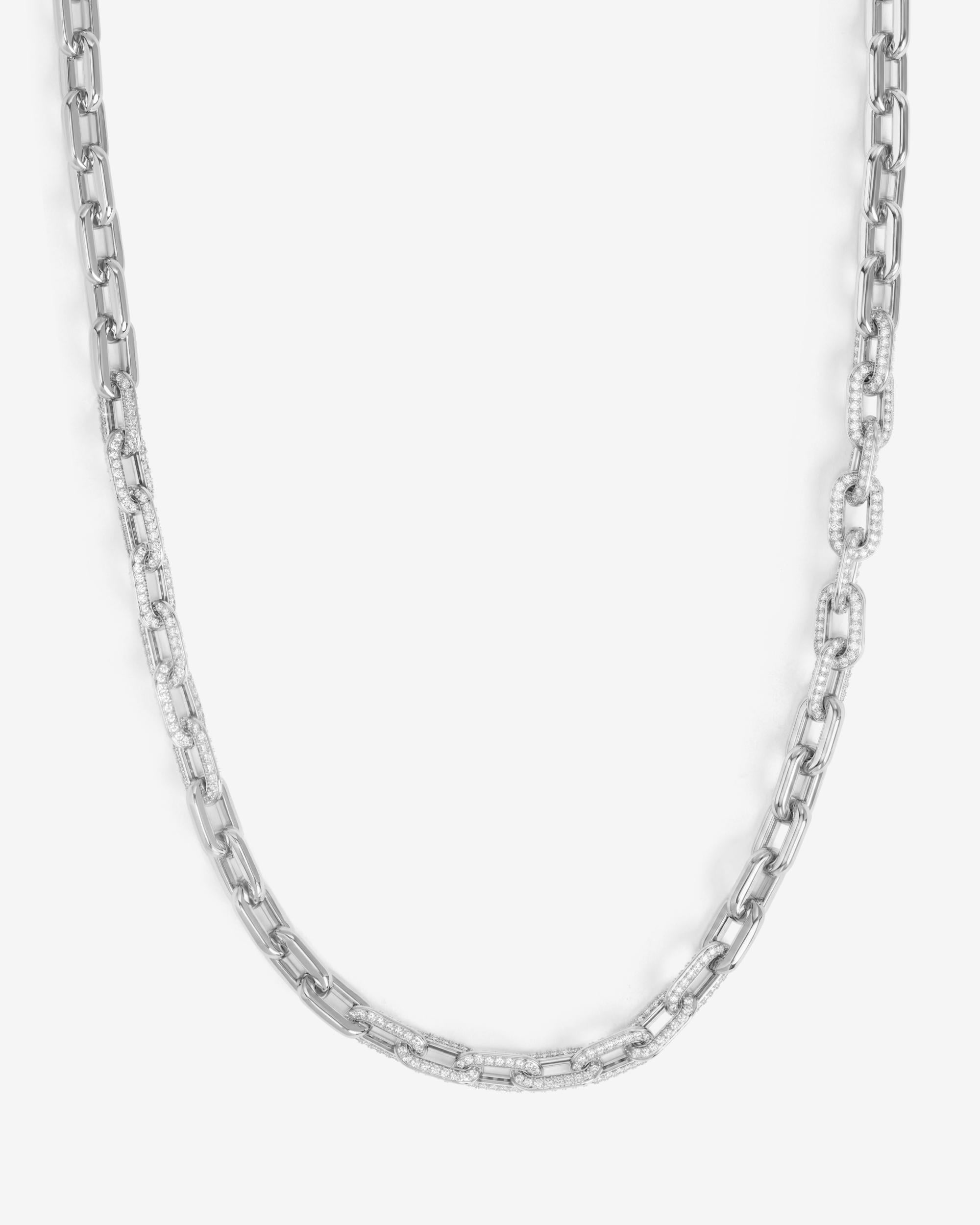 Micro Frankie Pavé Chain Necklace 6.5mm - Silver|White