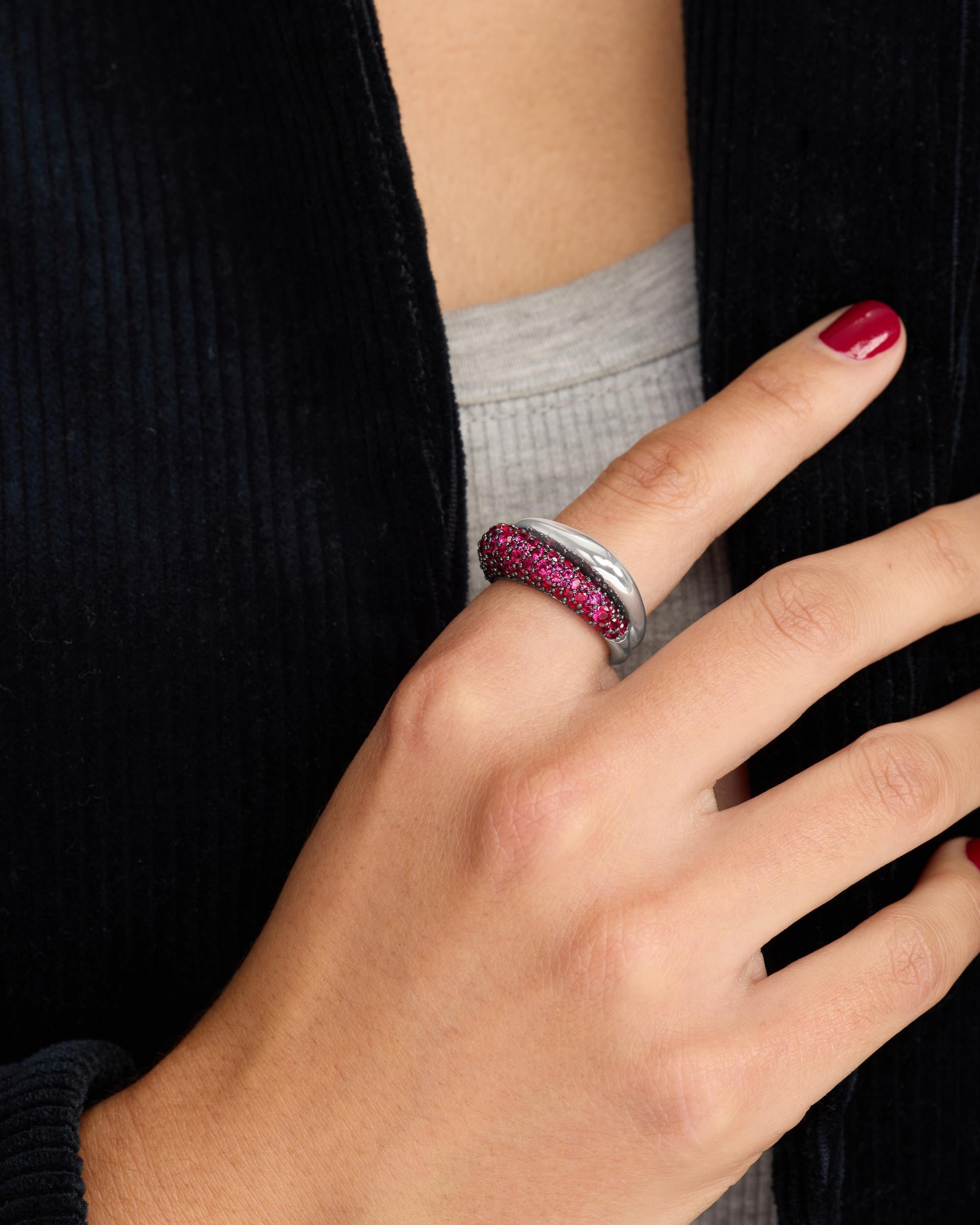 Norah Pavé Double Ring - Silver|Ruby