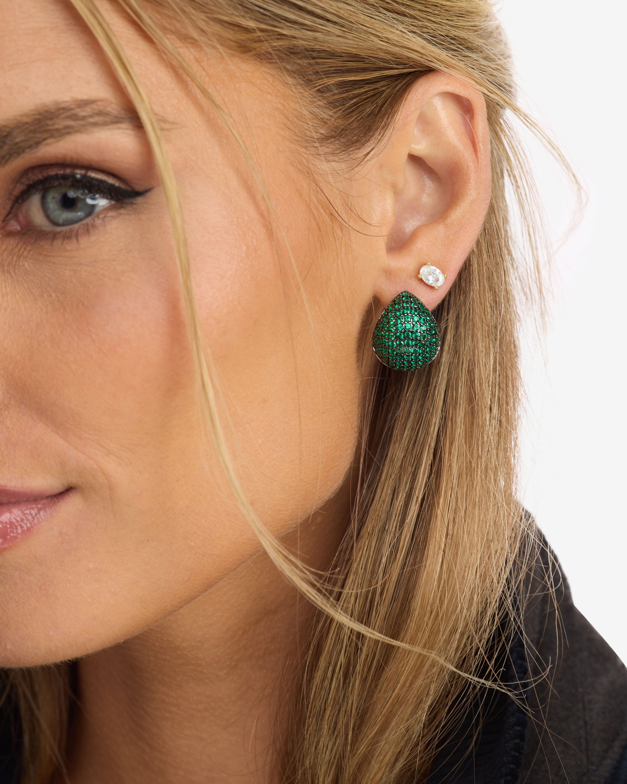 Norah Pavé Earrings - Silver|Emerald