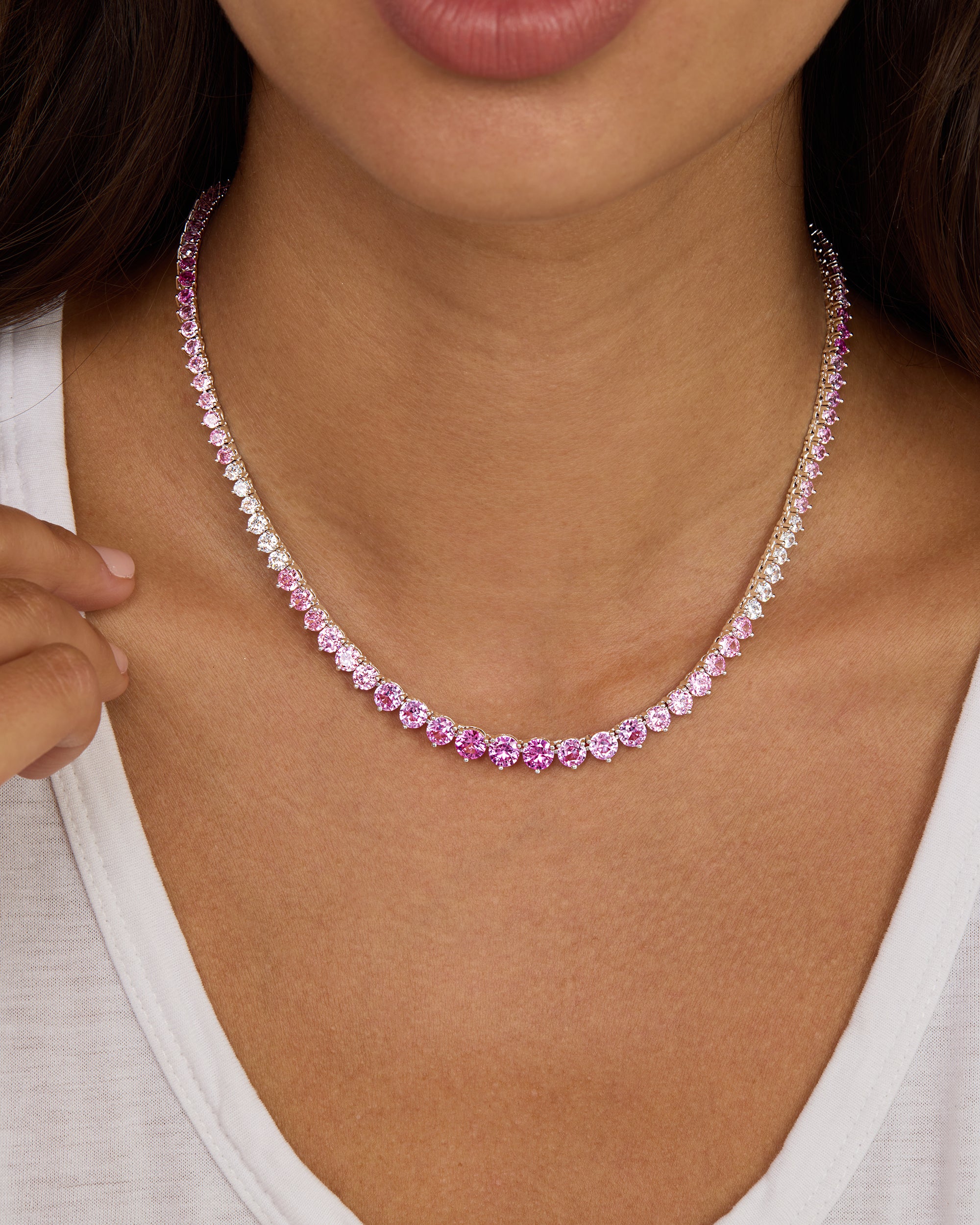Not Your Basic Graduated Ombré Tennis Necklace - Silver|Pink Sapphire Ombré