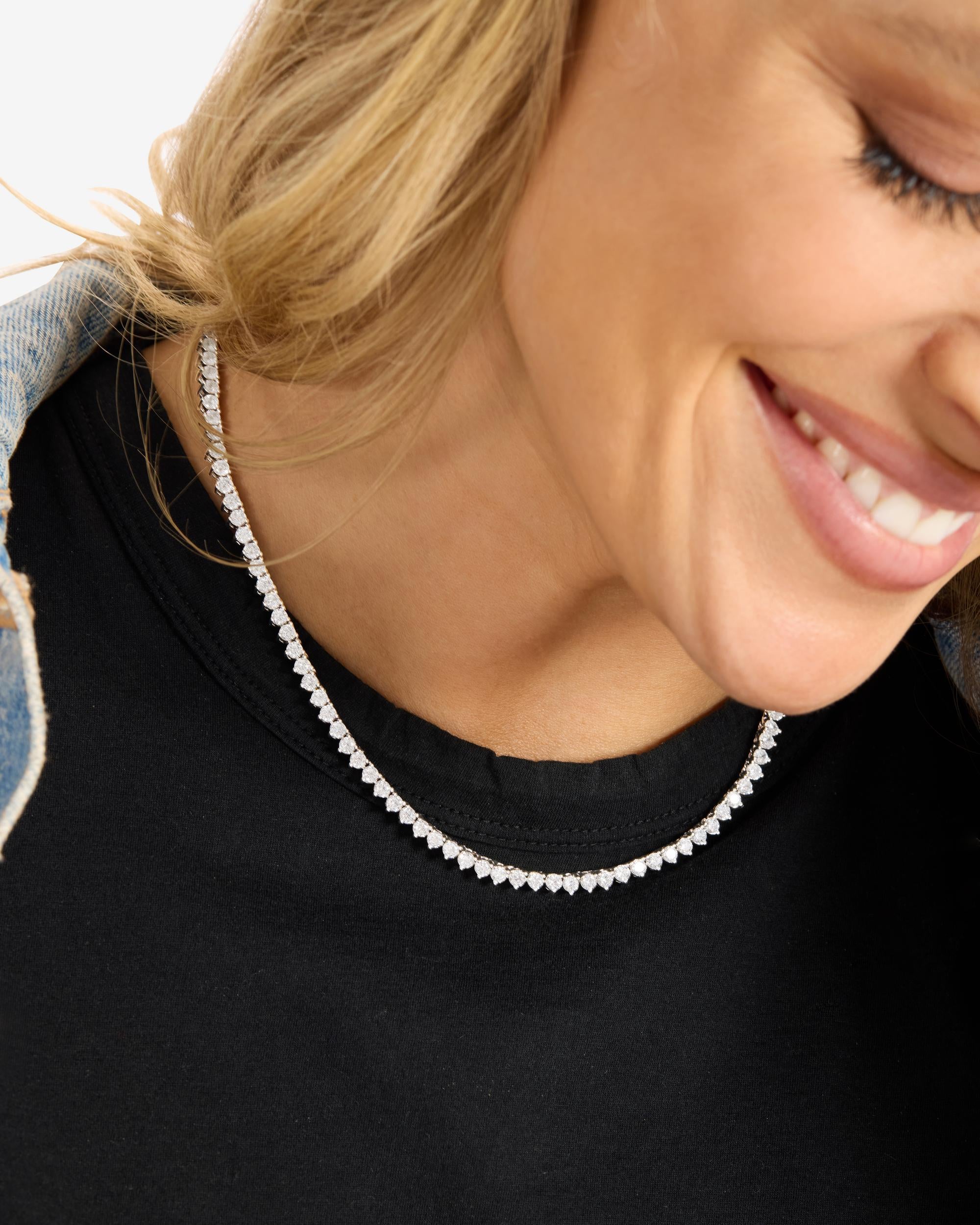 Not Your Basic Tennis Necklace - Silver|White Diamondettes