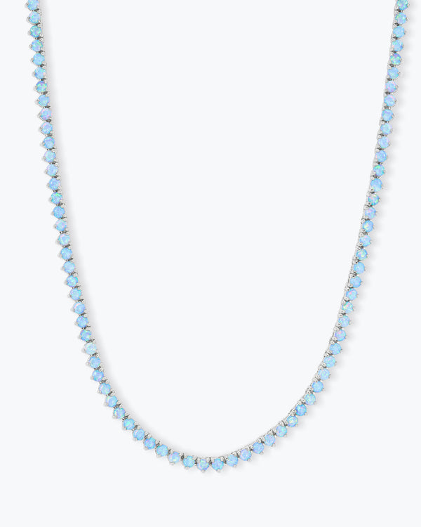 Not Your Basic Blue Opal Tennis Necklace 16" - Silver|Blue Opal