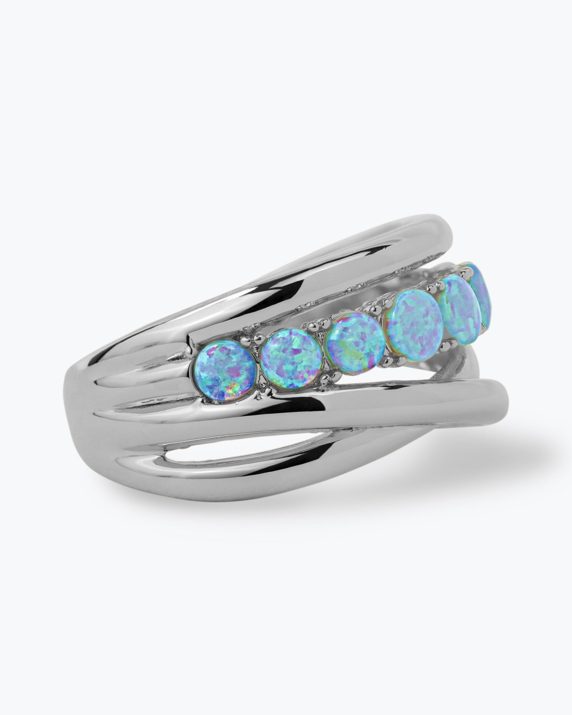 "Oh She Fancy" Stacked Blue Opal Ring - Silver|Blue Opal