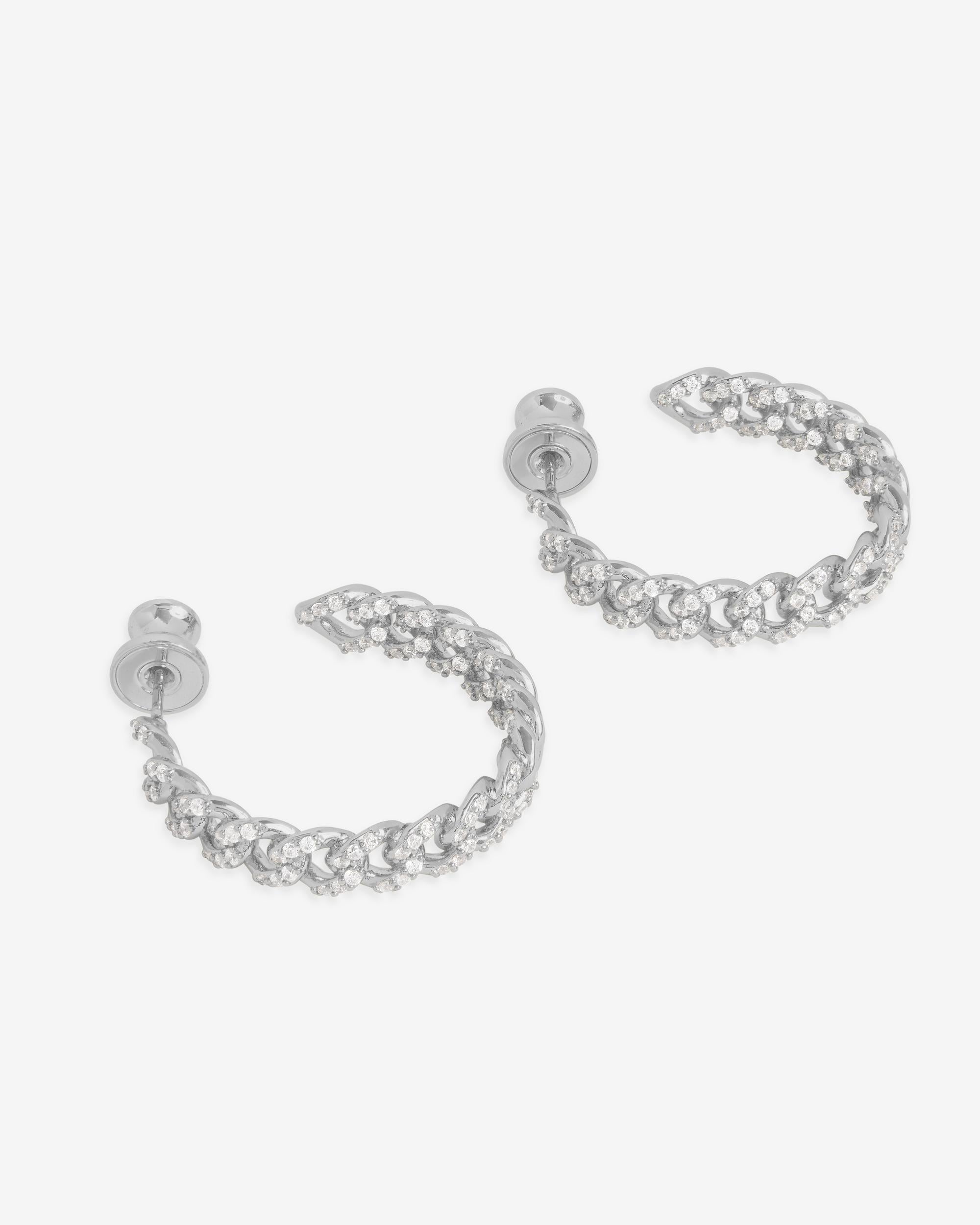 Pavé Julian Chain Hoops 1" - Silver|White Diamondettes