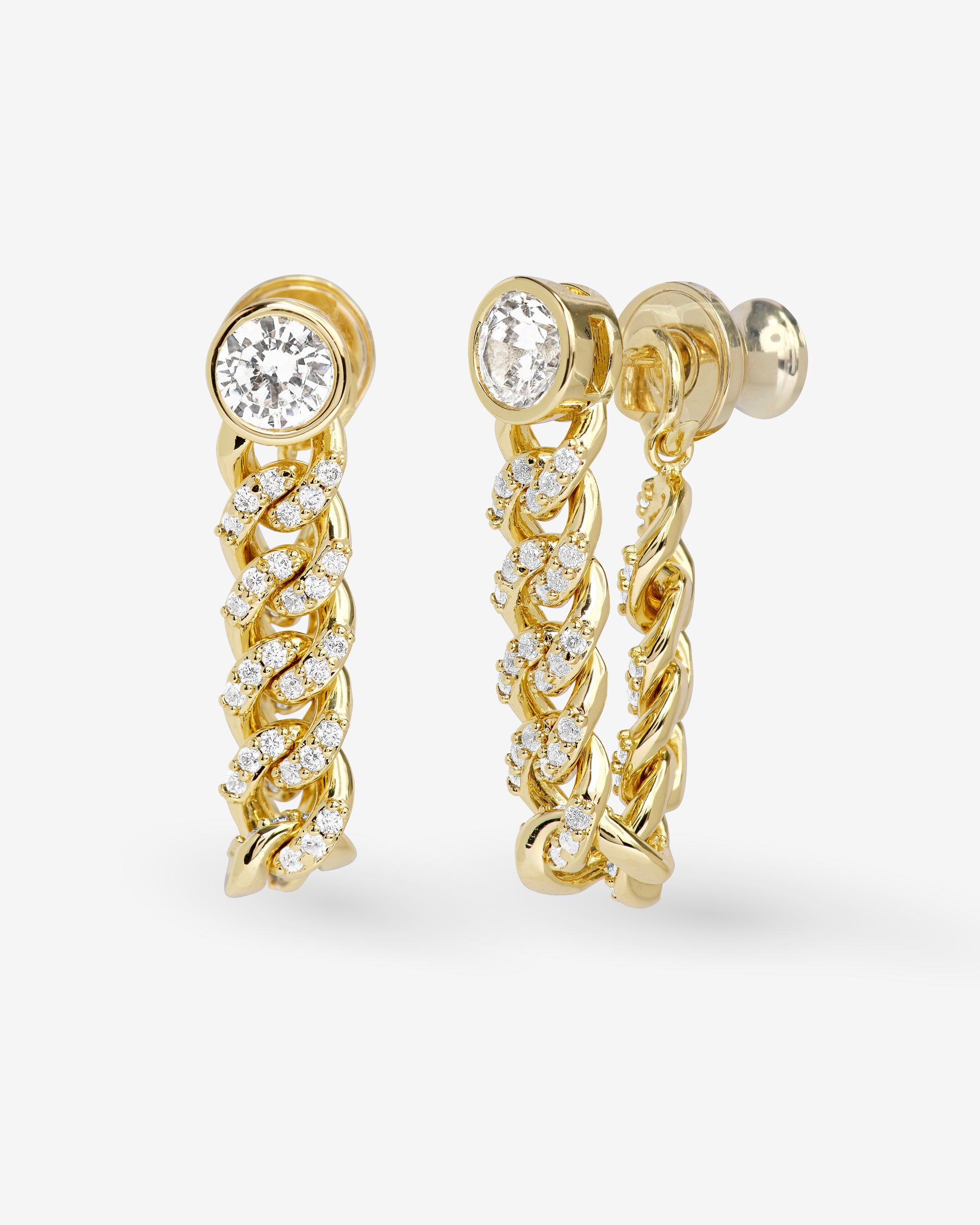Pavé Julian Soft Chain Hoops - Gold|White Diamondettes