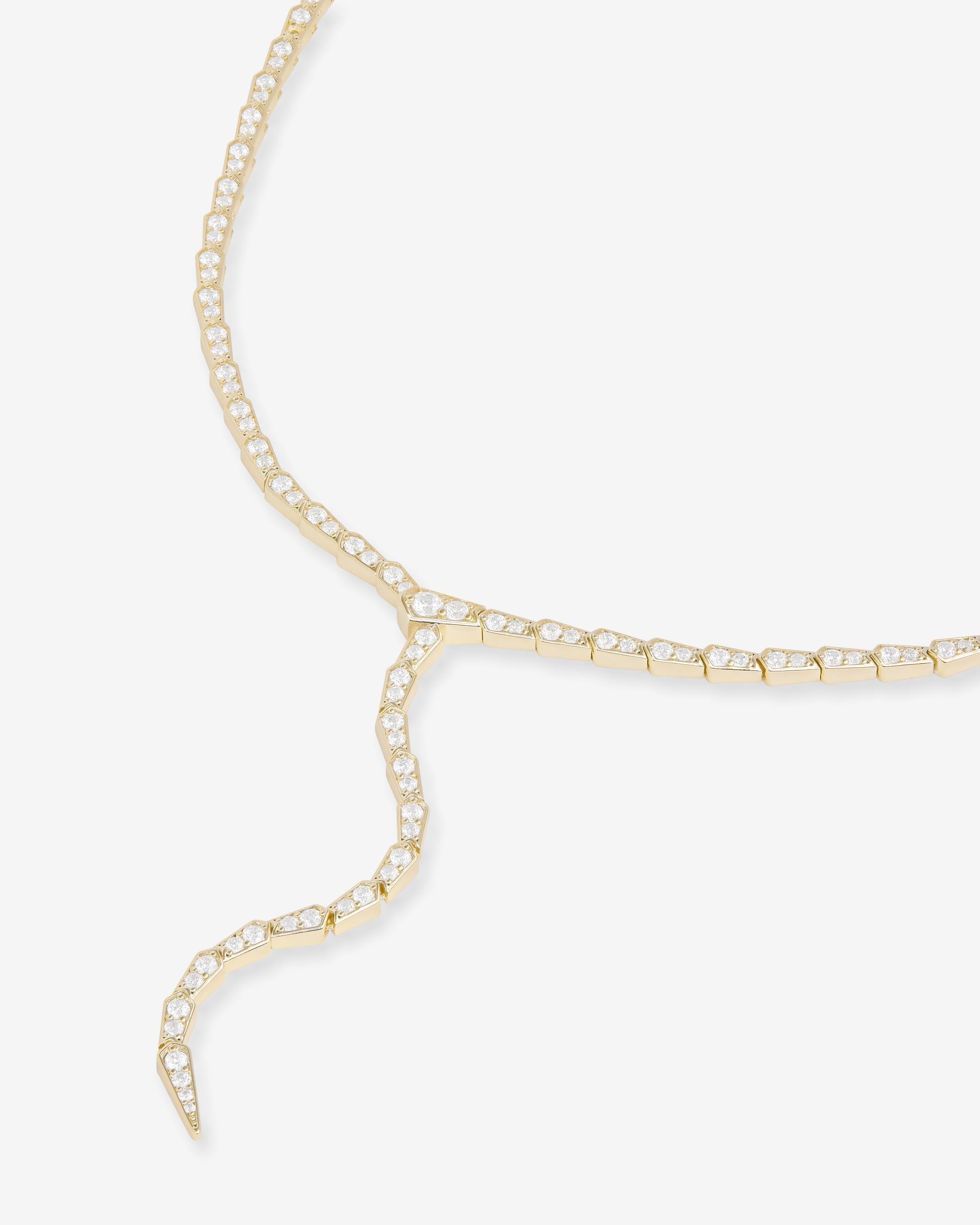 Pavé Serpent Lariat Necklace - Gold|White Diamondettes