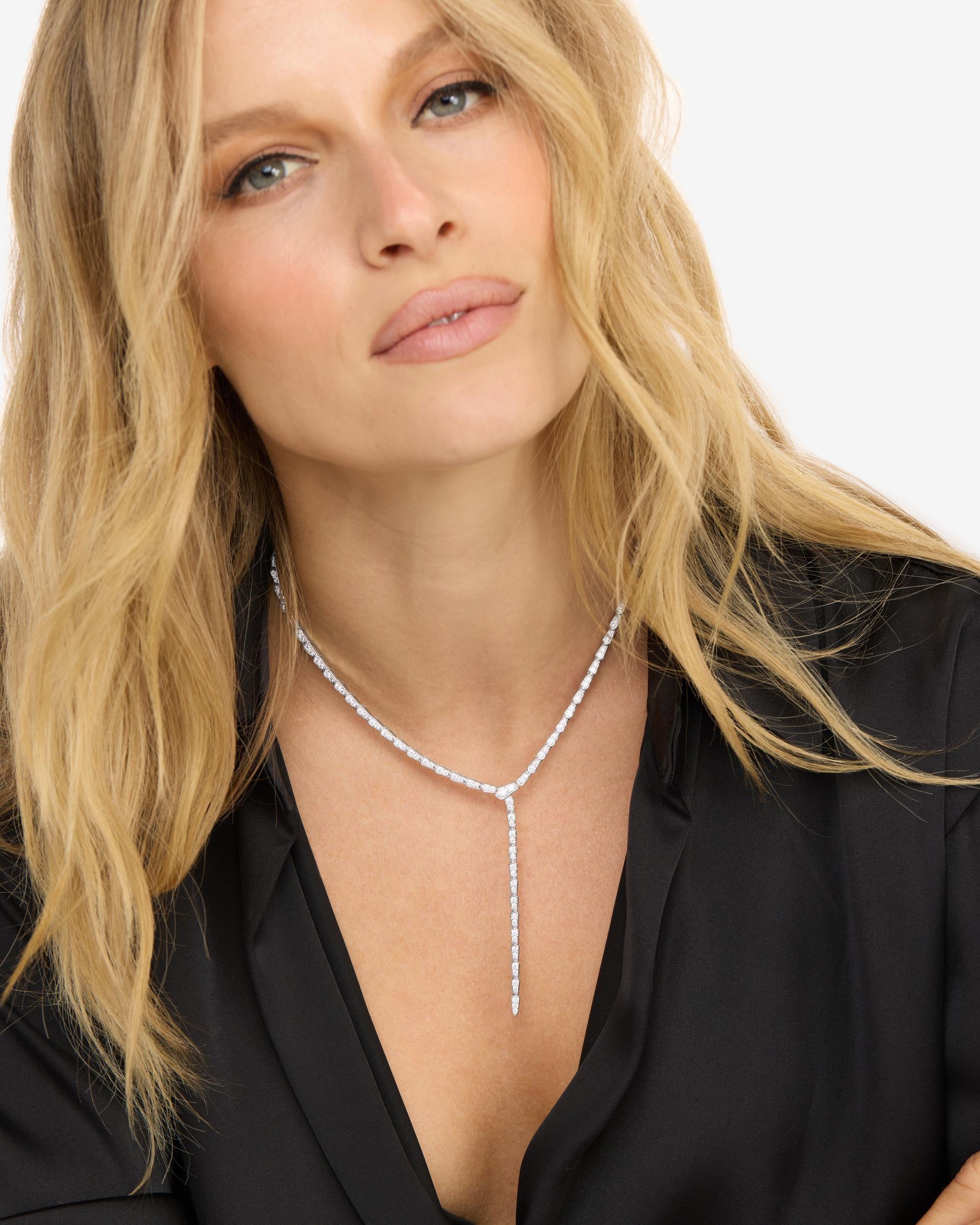 Pavé Serpent Lariat Necklace - Silver|White Diamondettes