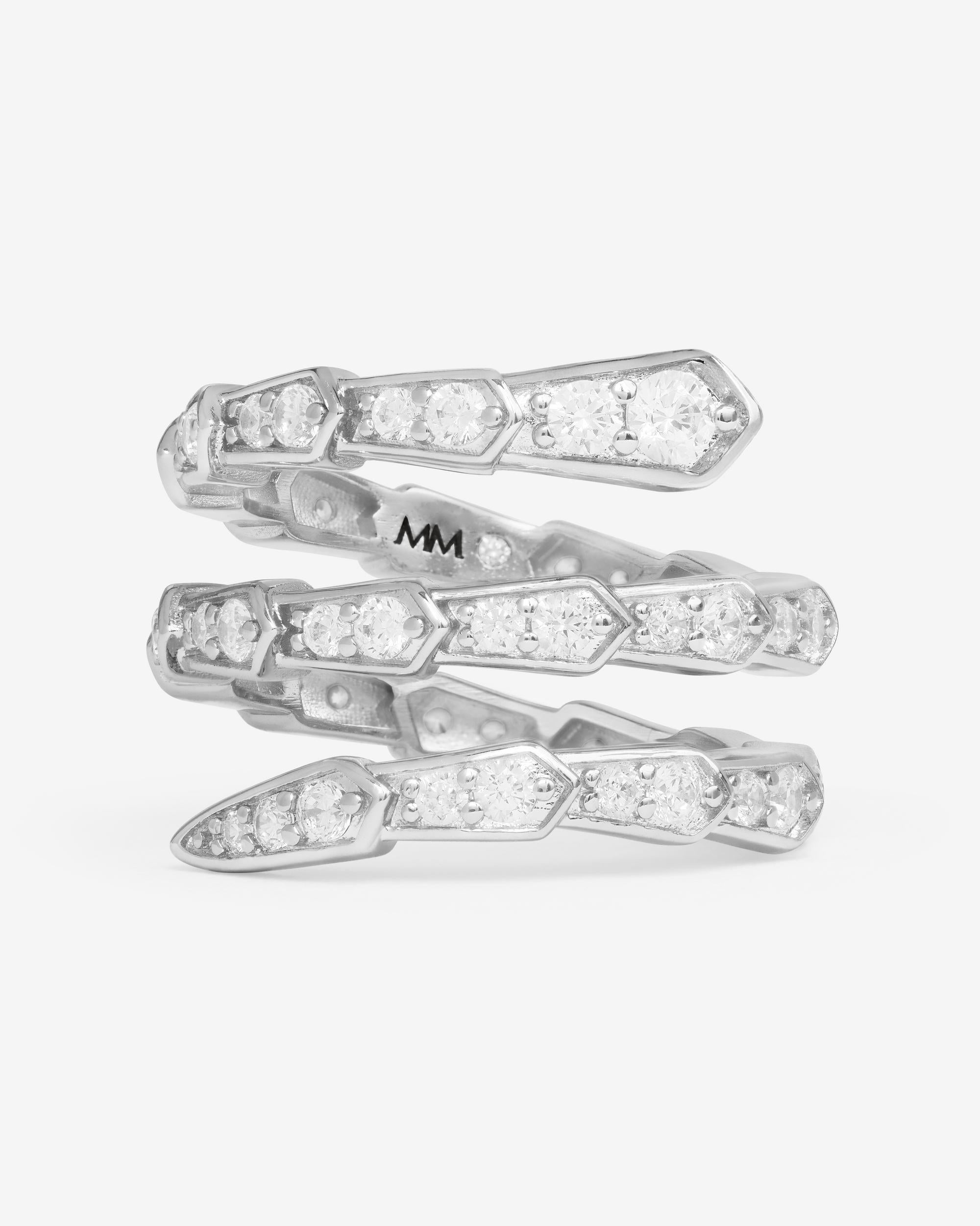 Pavé Serpent Spiral Ring - Silver|White Diamondettes
