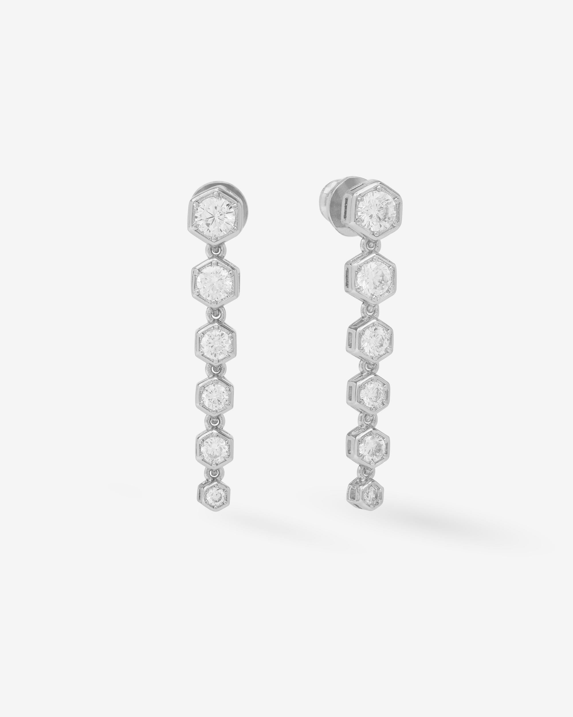 Queen Bee Drop Earrings - Silver|White Diamondettes