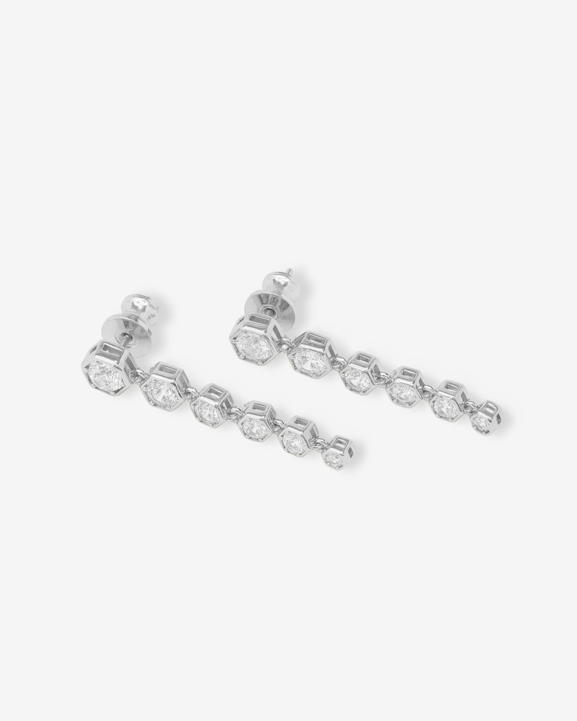 Queen Bee Drop Earrings - Silver|White Diamondettes