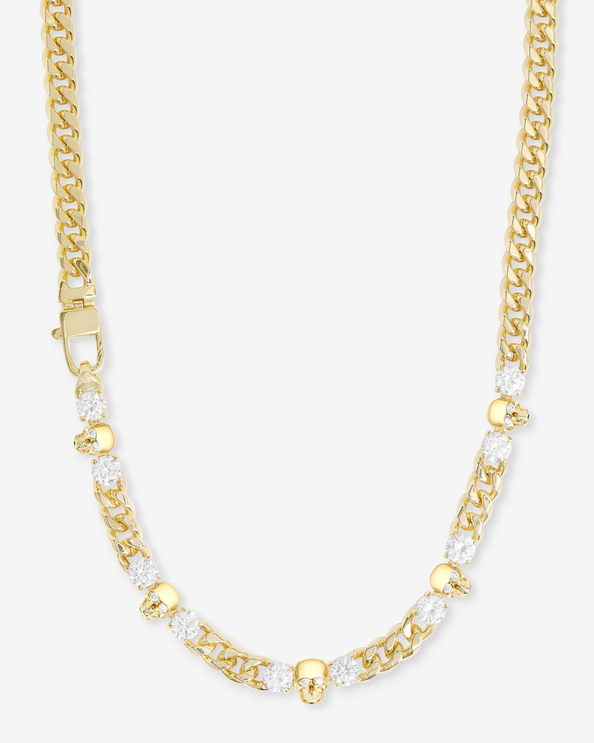 Ride or Die Cuban Chain Necklace - Gold|White Diamondettes
