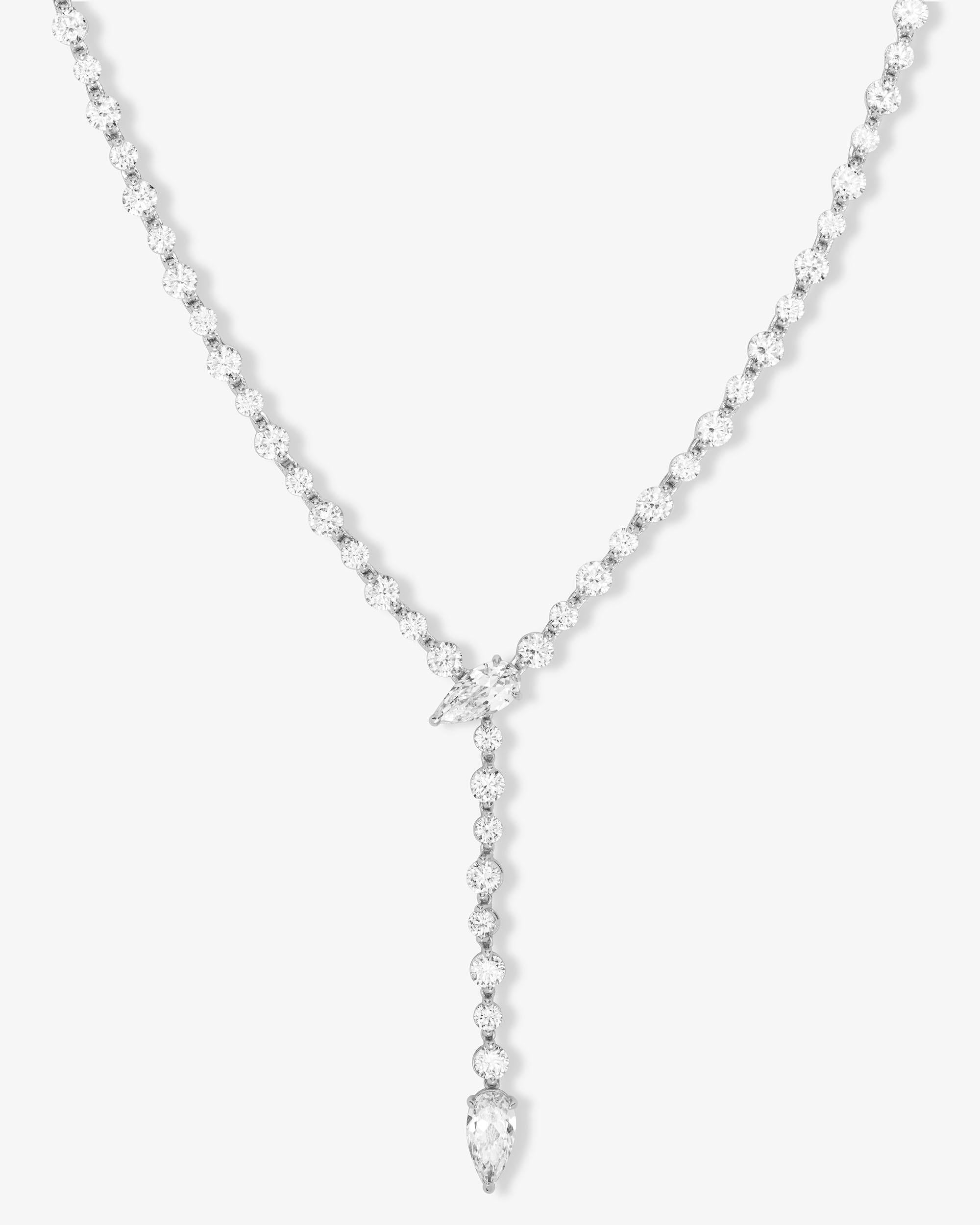 She's Arrived Lariat Tennis Necklace - Silver|White Diamondettes