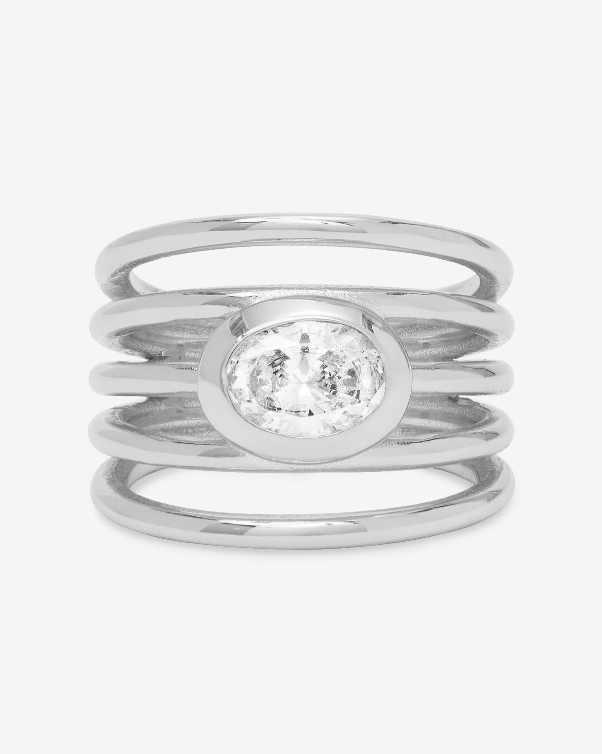 She's a Boss Stacked Ring - Silver|White Diamondettes