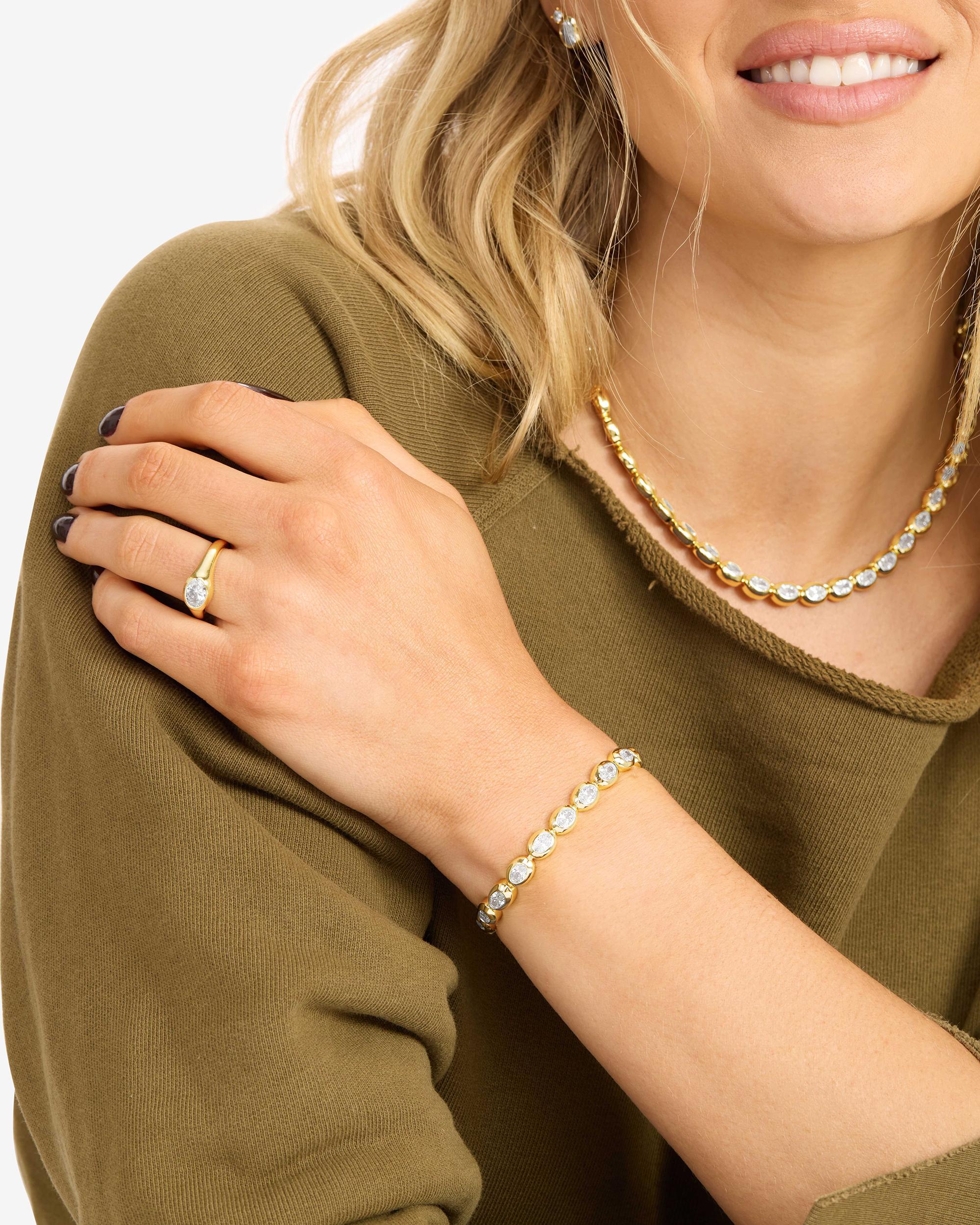 She's a Boss Tennis Bracelet - Gold|White Diamondettes