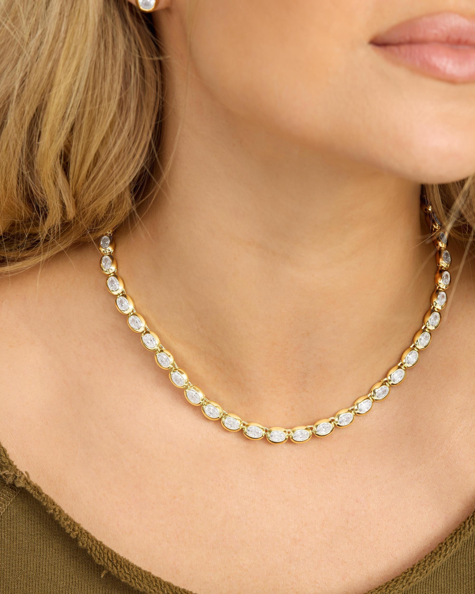 She's a Boss Tennis Necklace - Gold|White Diamondettes
