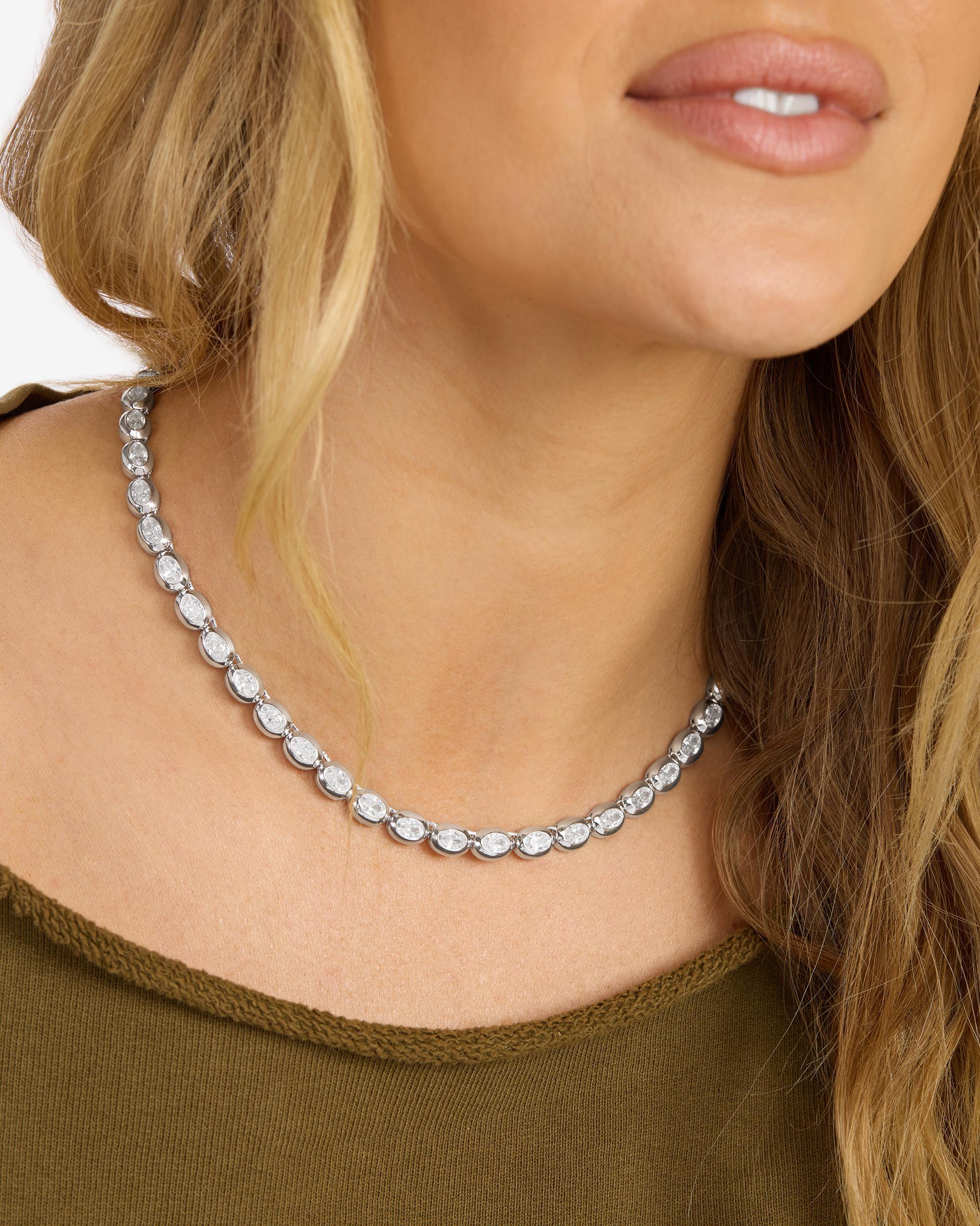 She's a Boss Tennis Necklace - Silver|White Diamondettes
