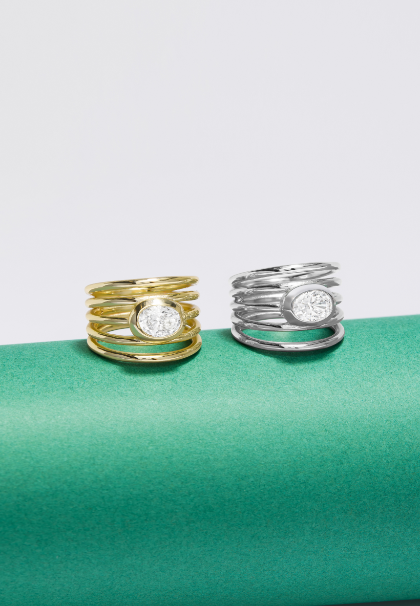 NEW She's a Boss Stacked Ring on a green and white background