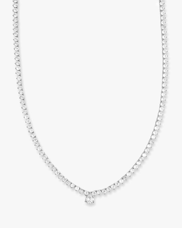 Not Your Basic Teardop Tennis Necklace 16" - Silver|White Diamondettes
